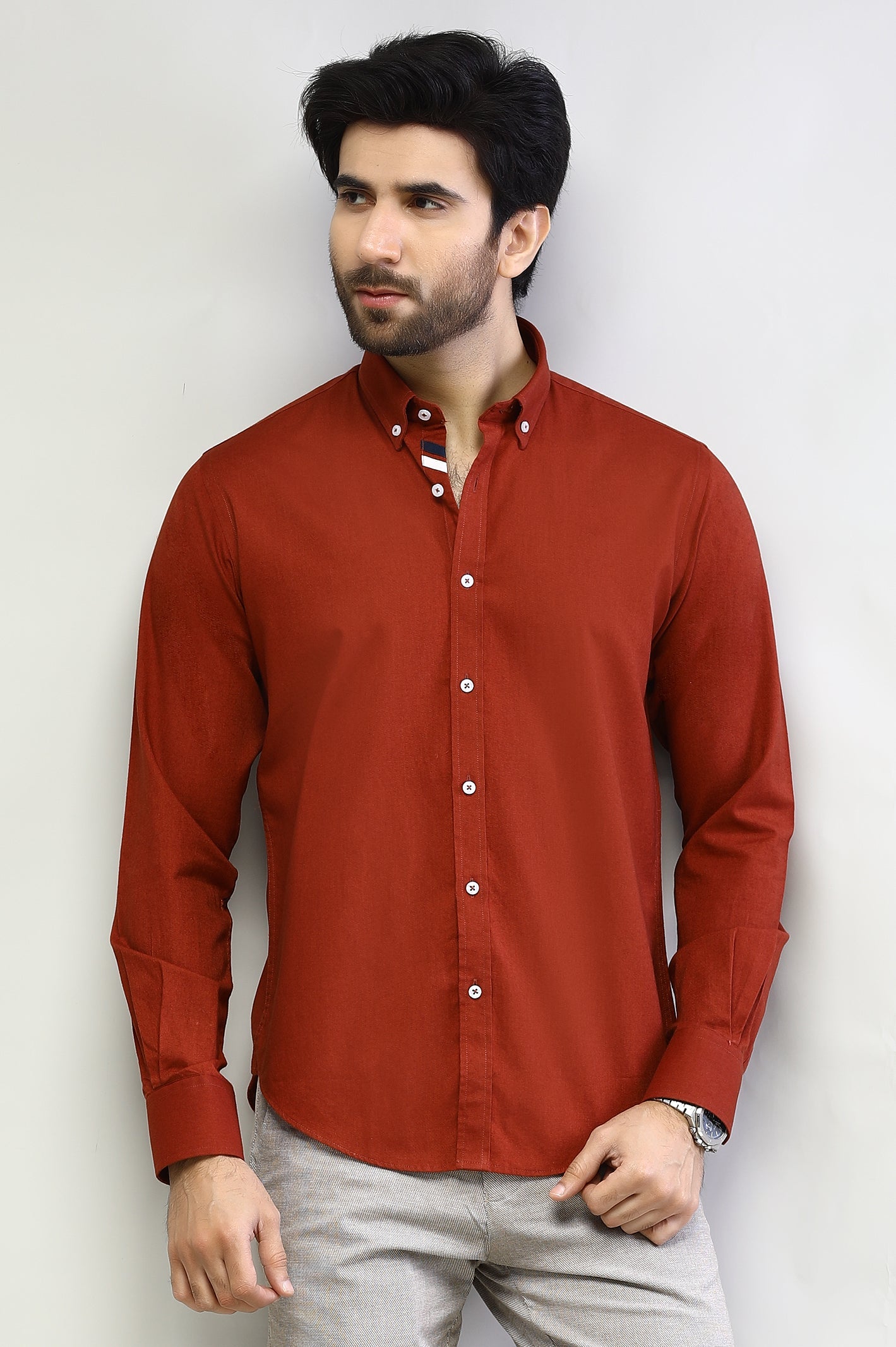 Rust Plain Casual Shirt for Men - Diners