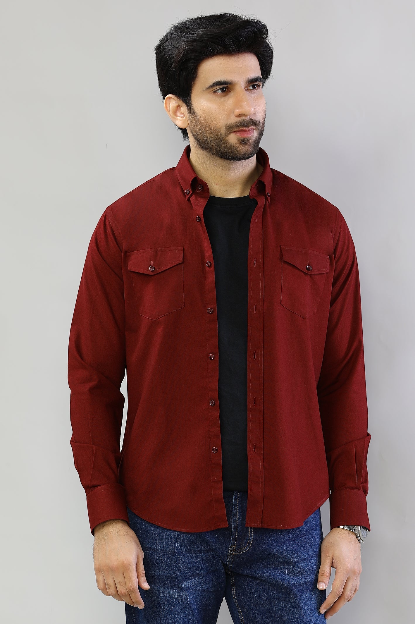 Maroon Plain Casual Shirt for Men - Diners