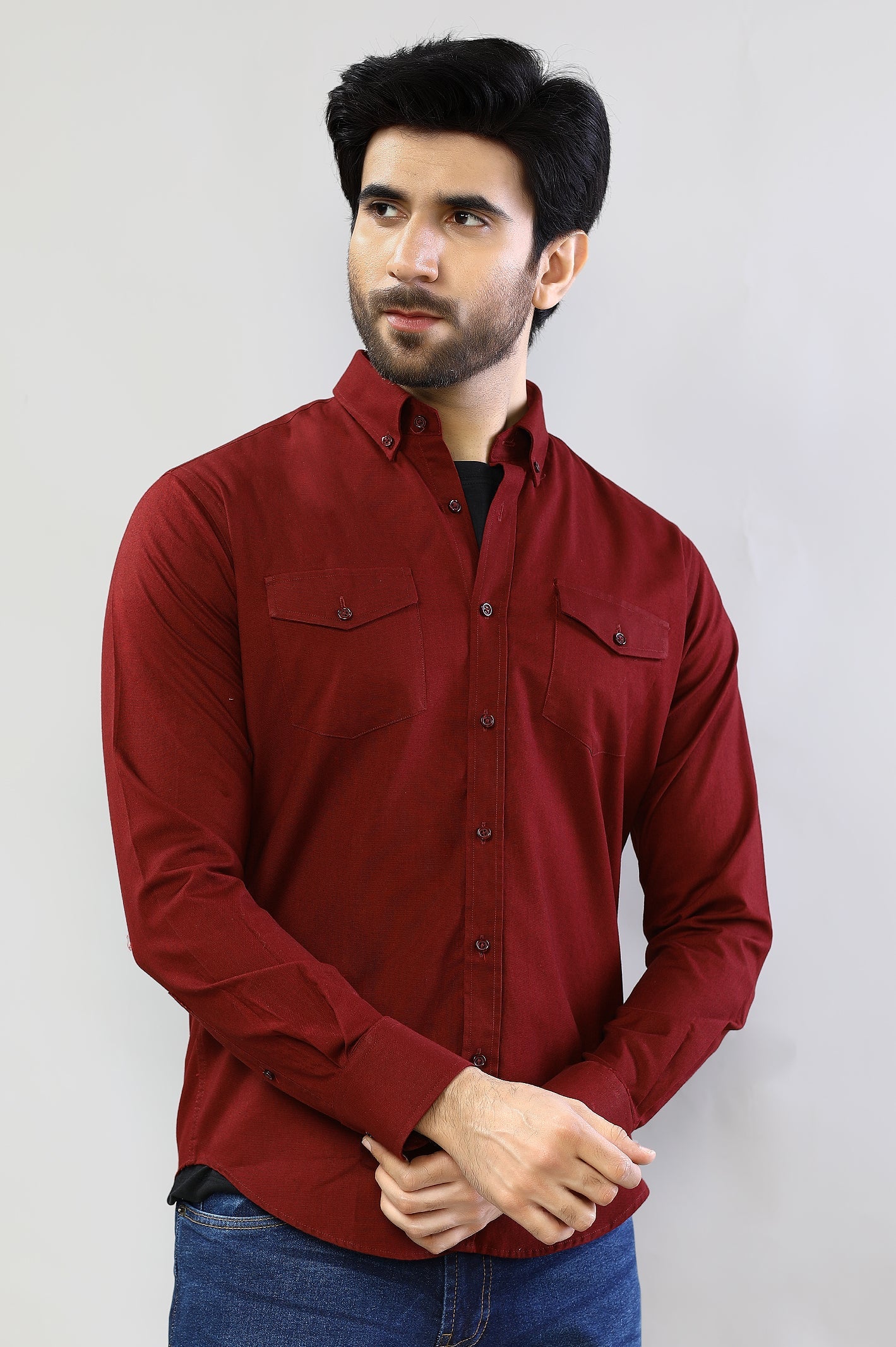 Maroon Plain Casual Shirt for Men - Diners