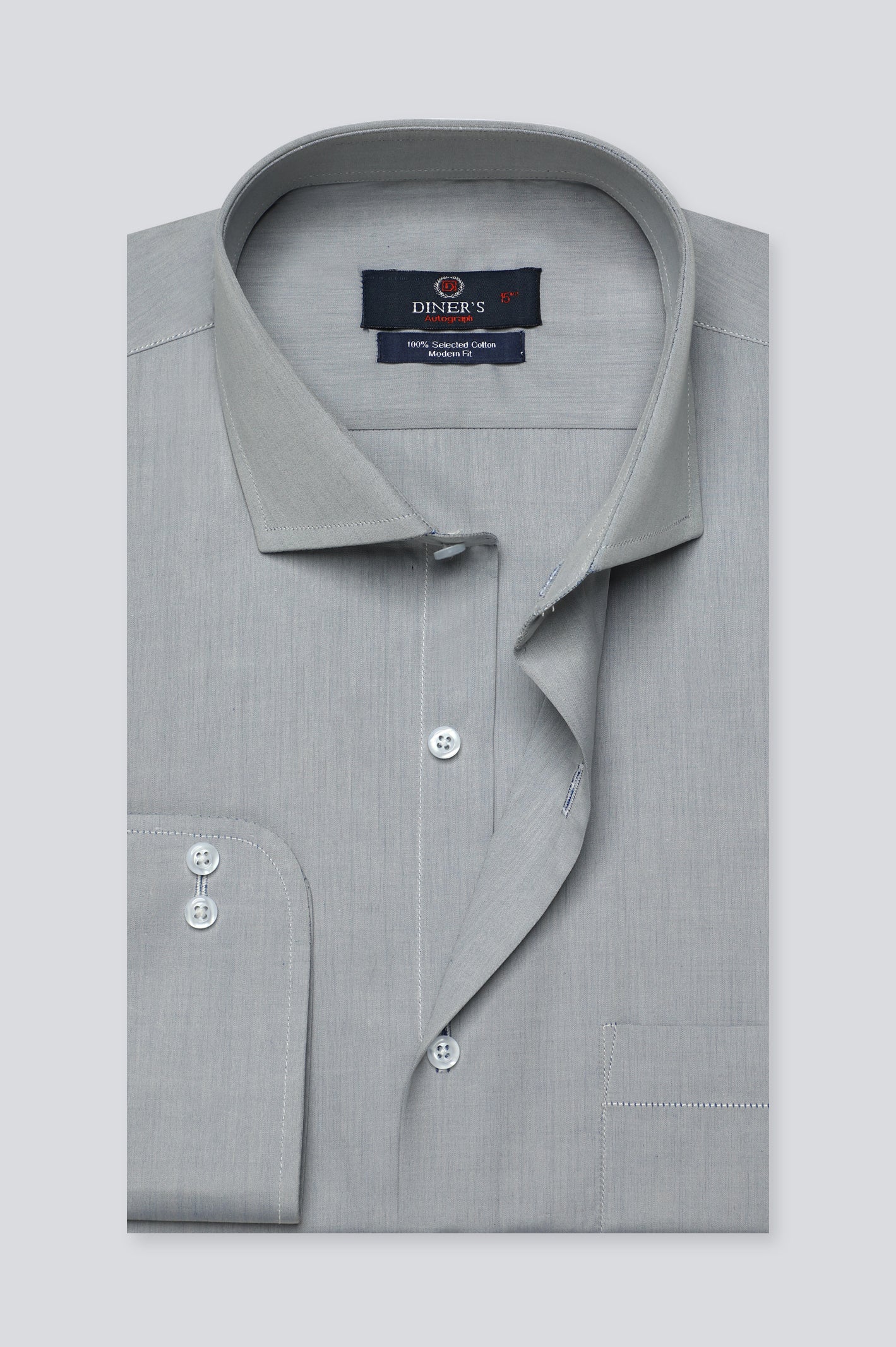 Light Grey Plain Formal Autograph Shirt for Men - Diners