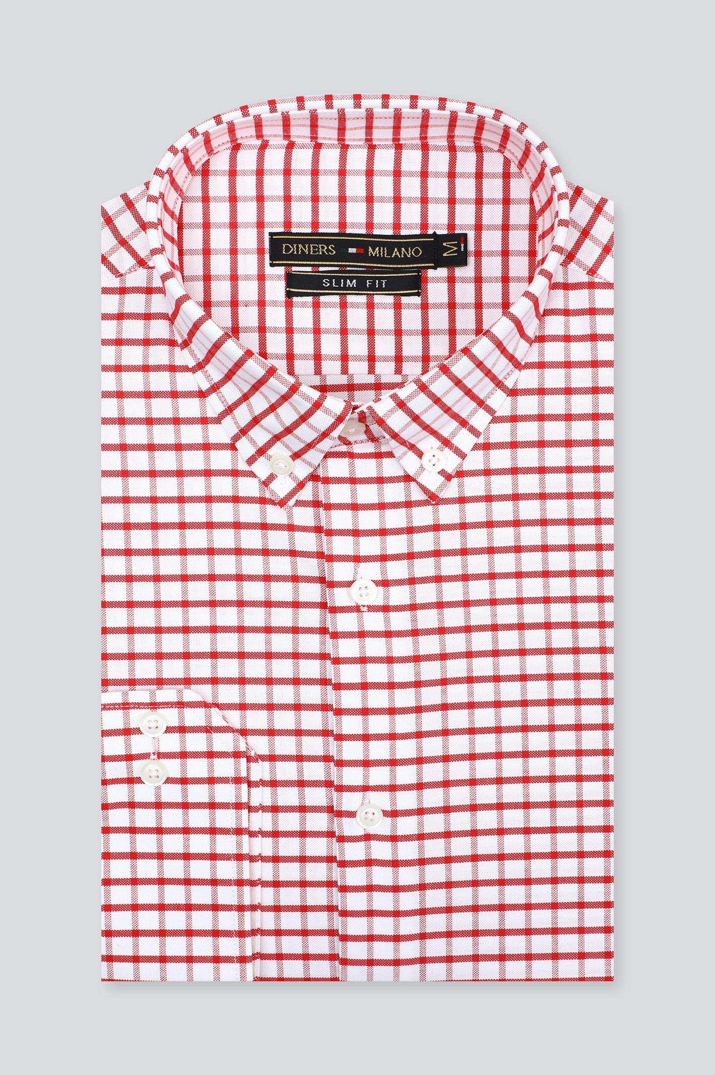 Red Windowpane Check Casual Milano Shirt - Diners