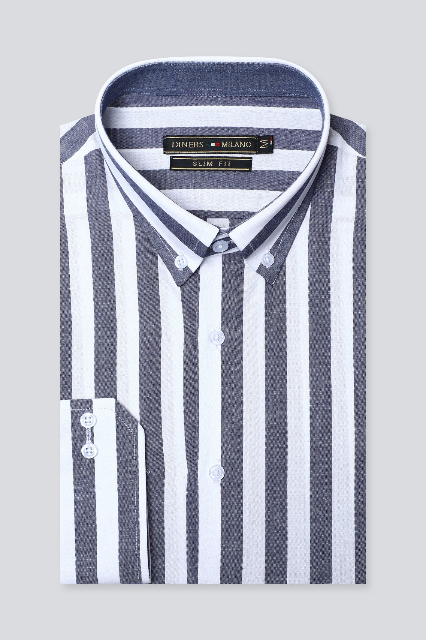 Grey Broad Stripe Casual Milano Shirt - Diners