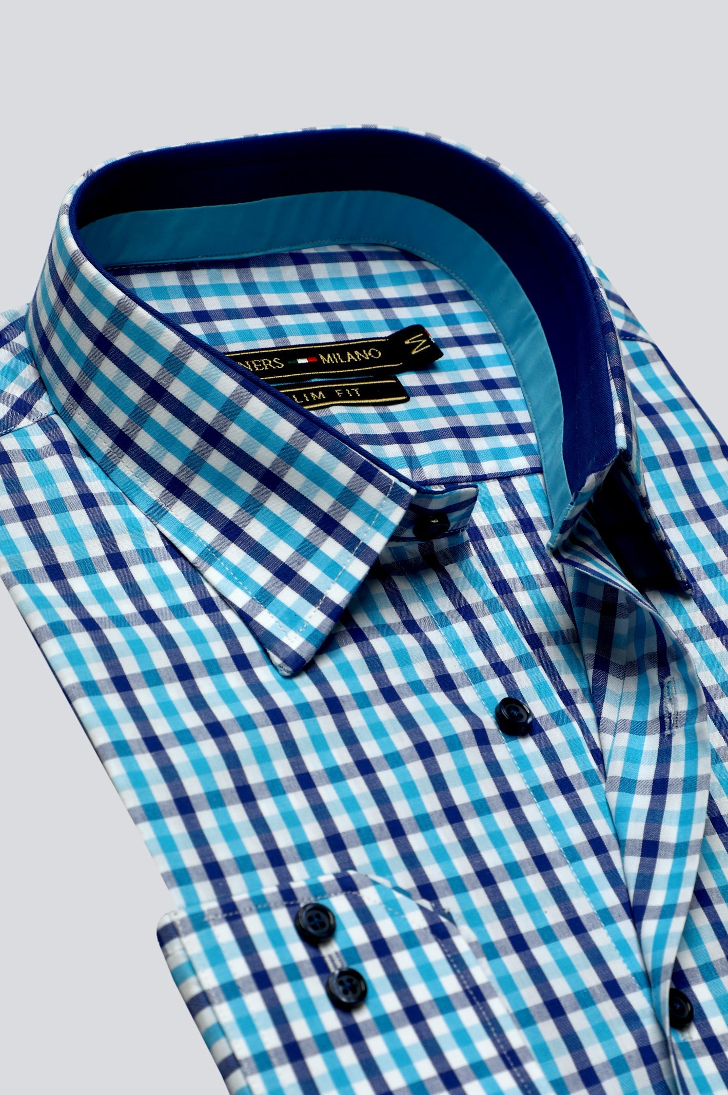 Blue Gingham Casual Milano Shirt for Men - Diners
