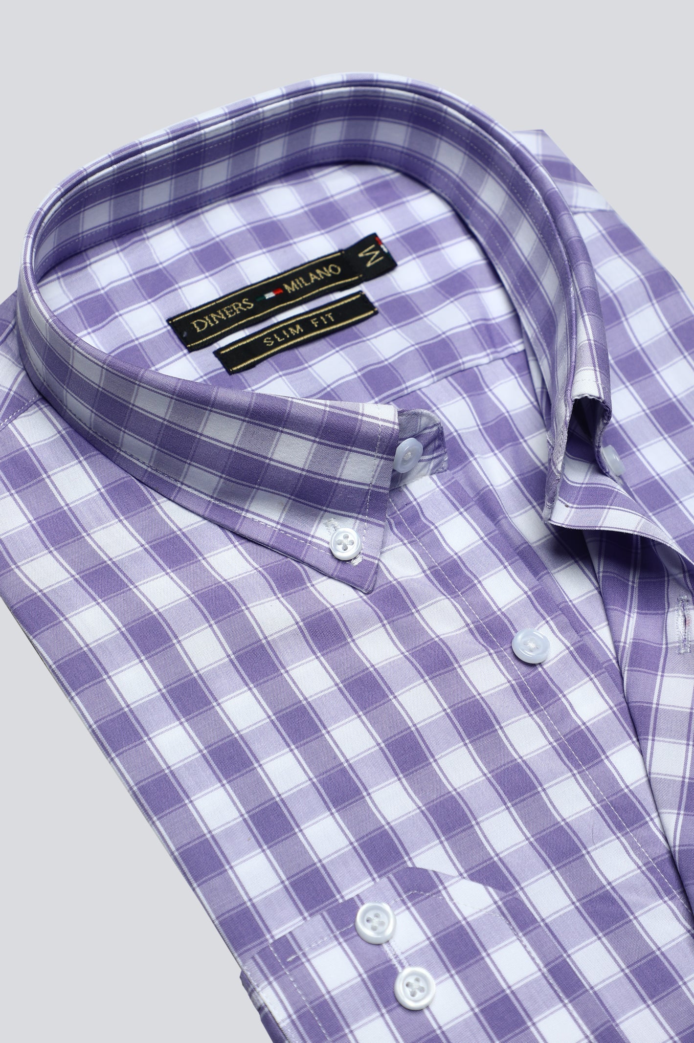 Purple Gingham Check Casual Milano Shirt for Men - Diners