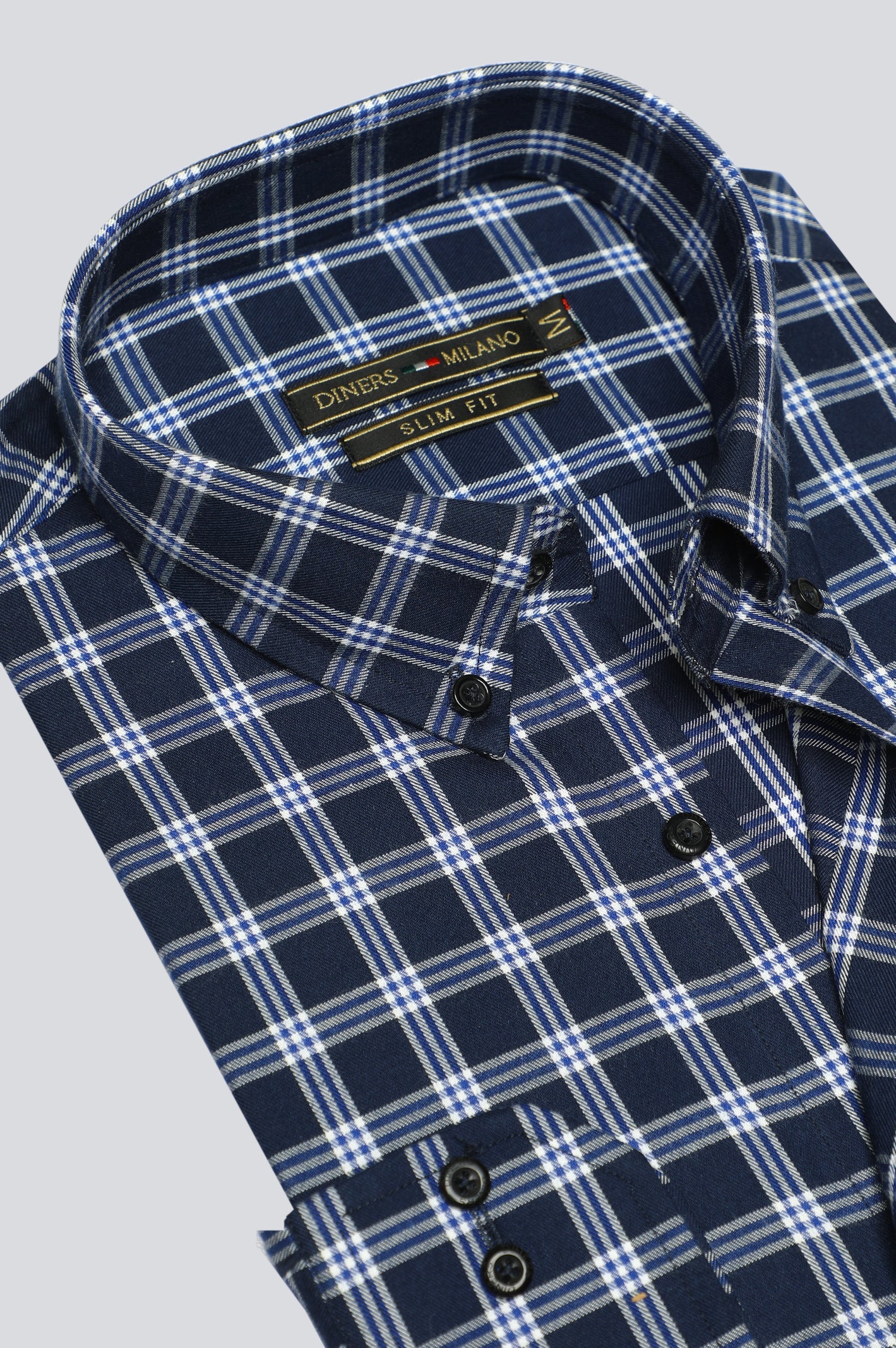Dark Blue Tattersall Check Casual Milano Shirt for Men - Diners