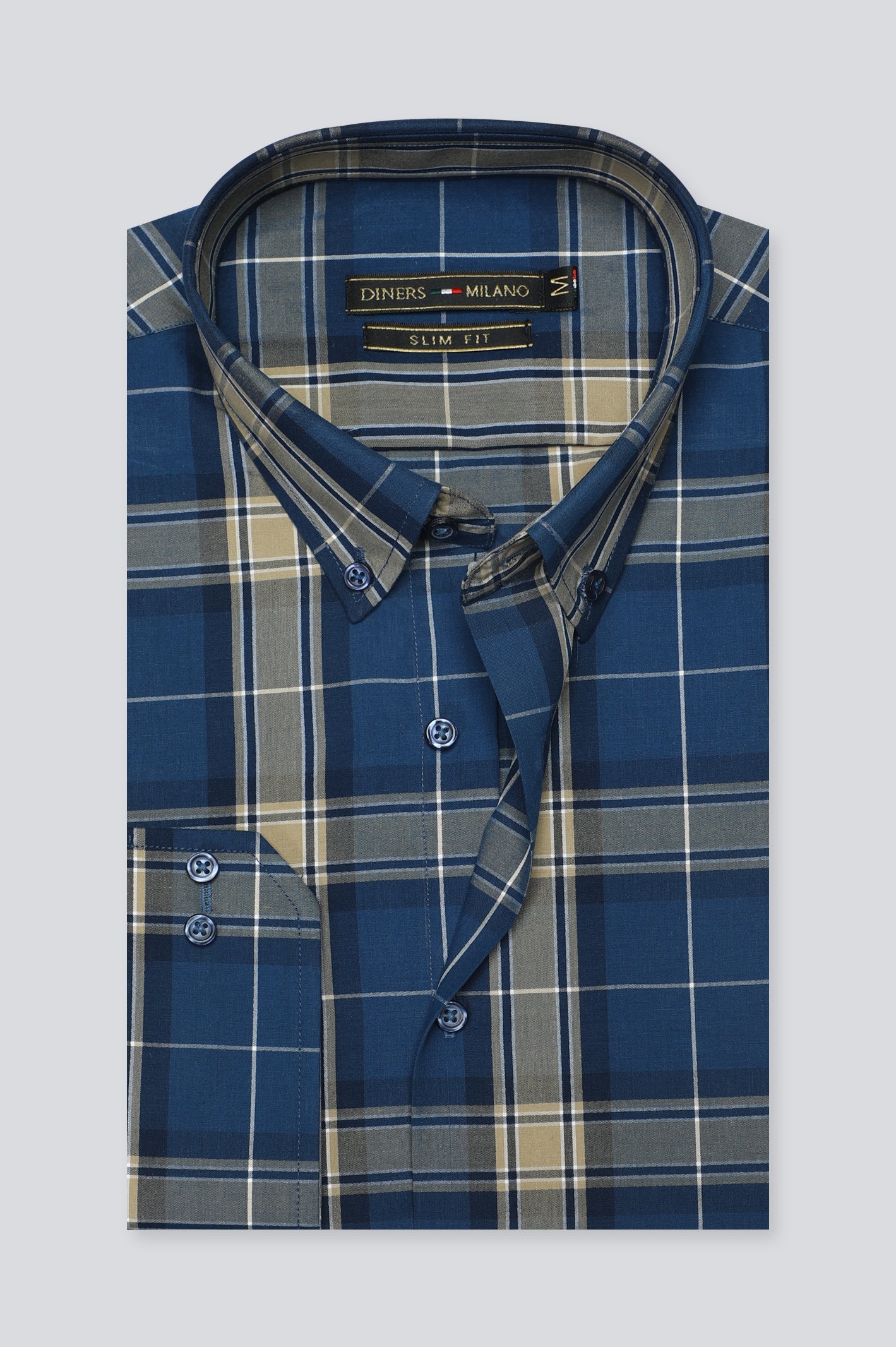 Dark Blue Tattersall Check Casual Milano Shirt for Men - Diners