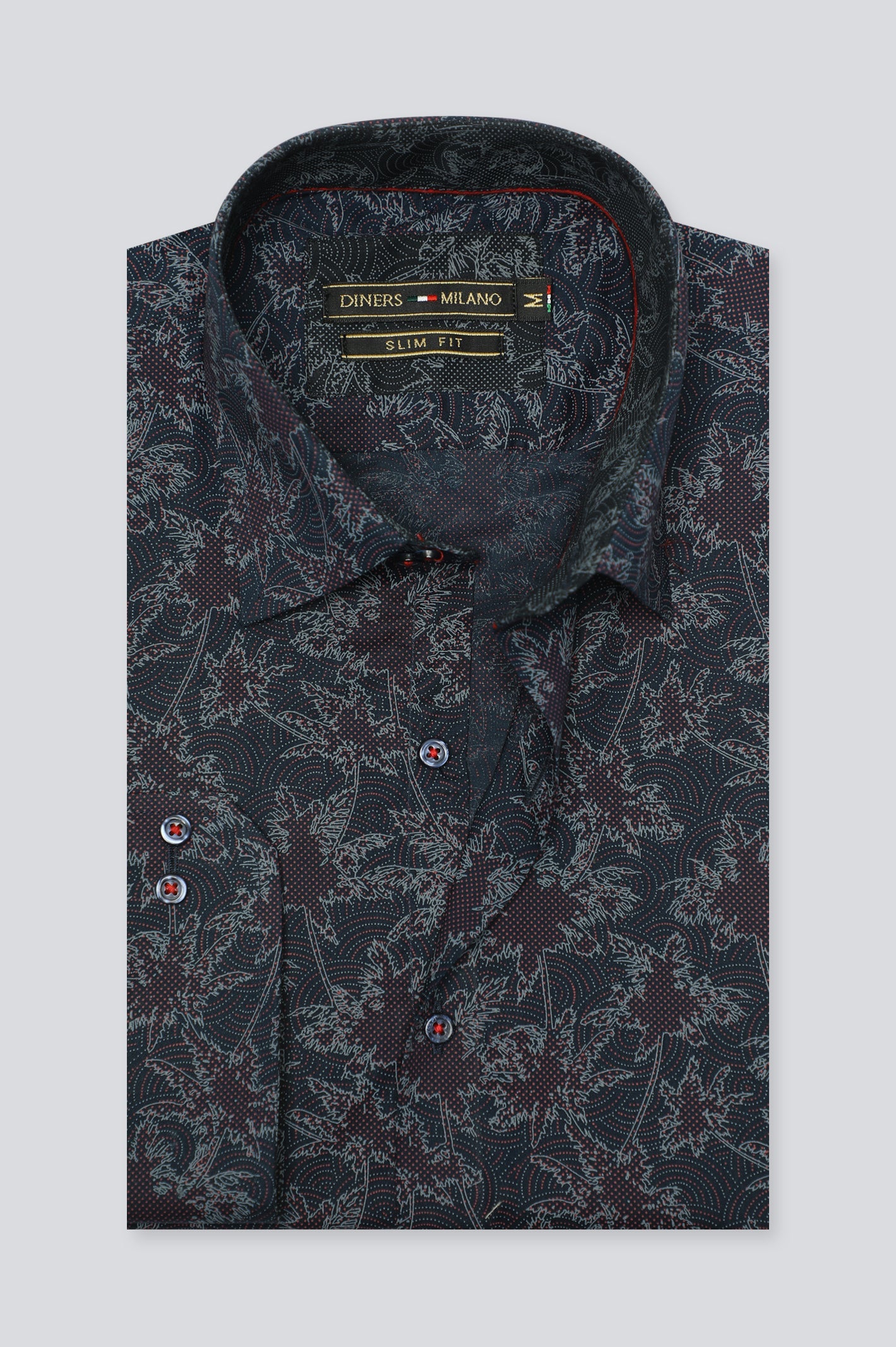 Navy Blue Printed Casual Milano Shirt for Men - Diners