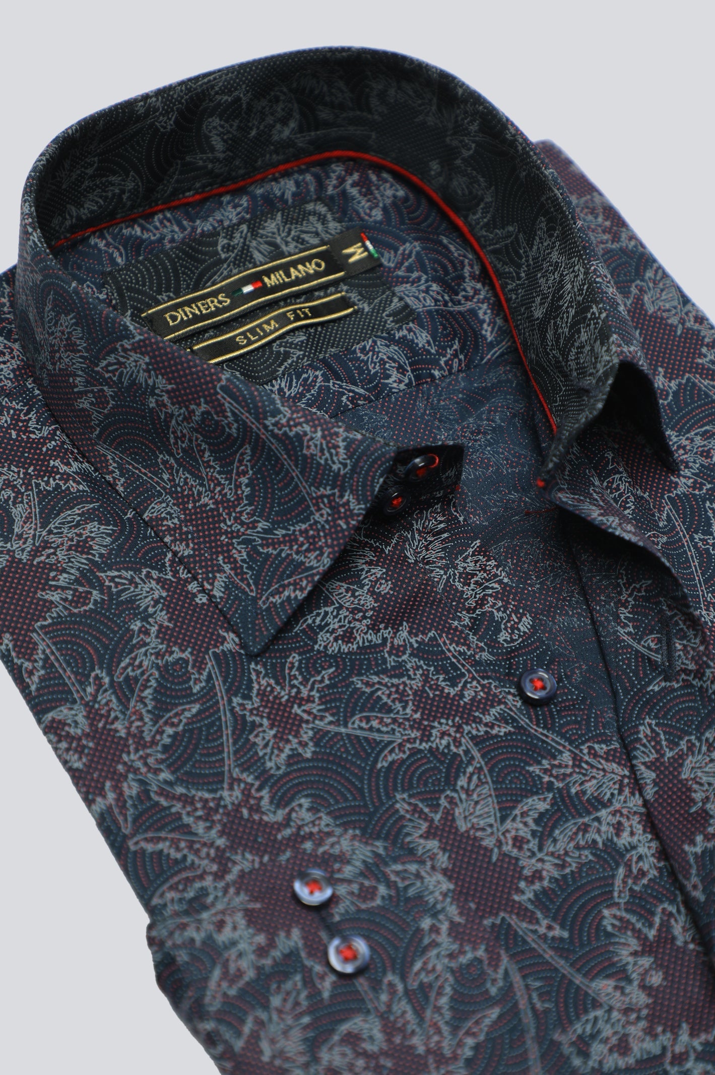 Navy Blue Printed Casual Milano Shirt for Men - Diners