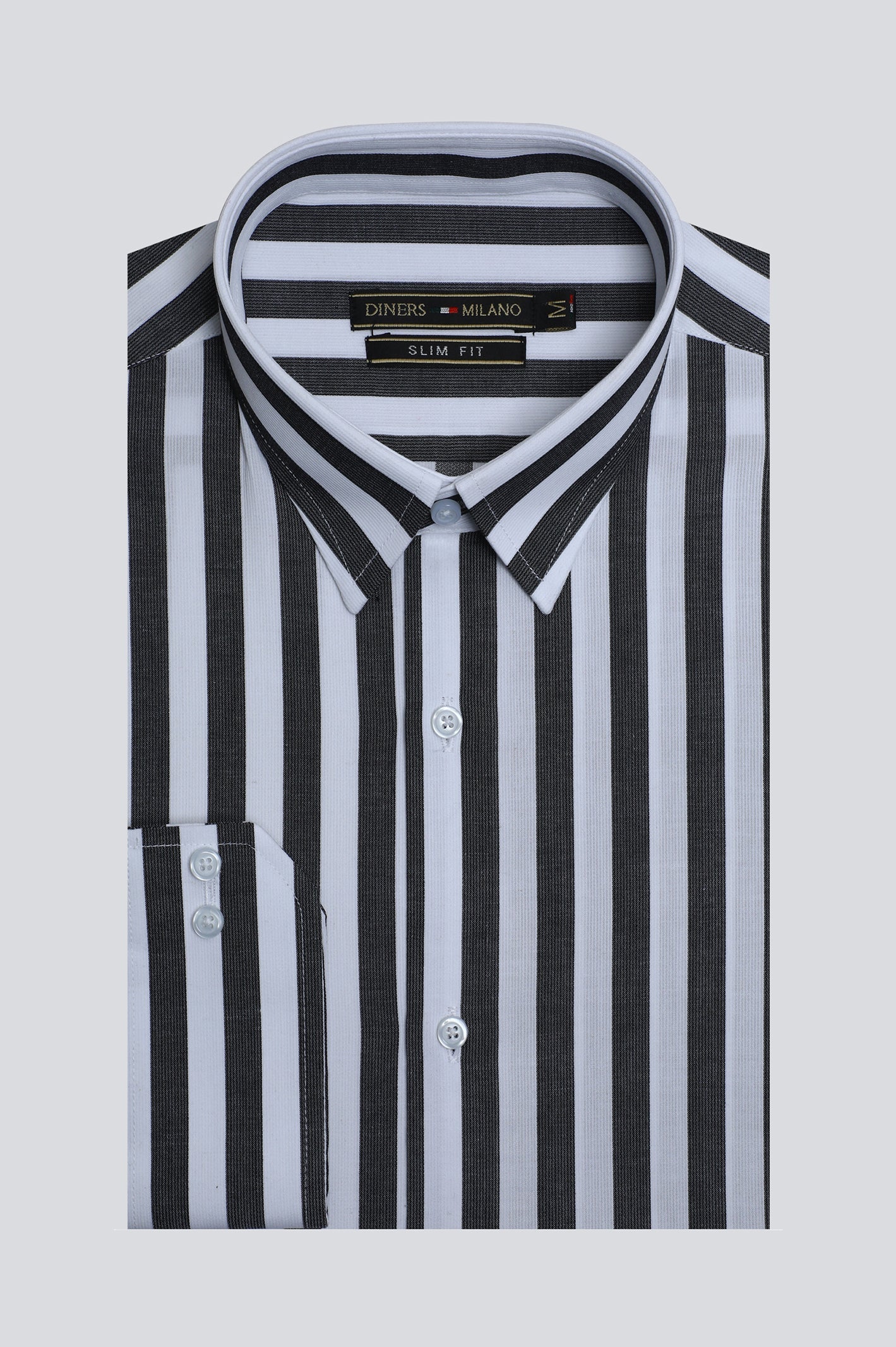 Dark Grey Broad Stripe Casual Milano Shirt for Men - Diners