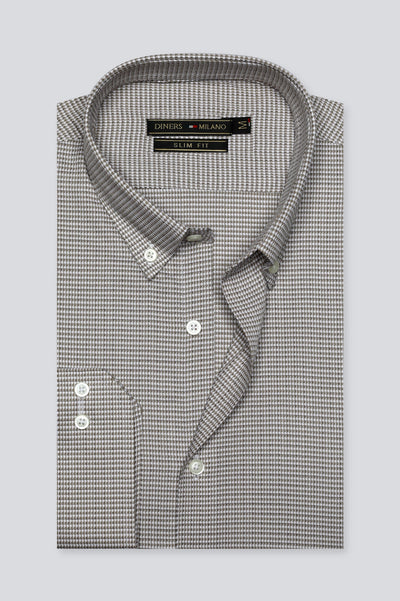 Brown Houndstooth Check Casual Milano Shirt for Men - Diners