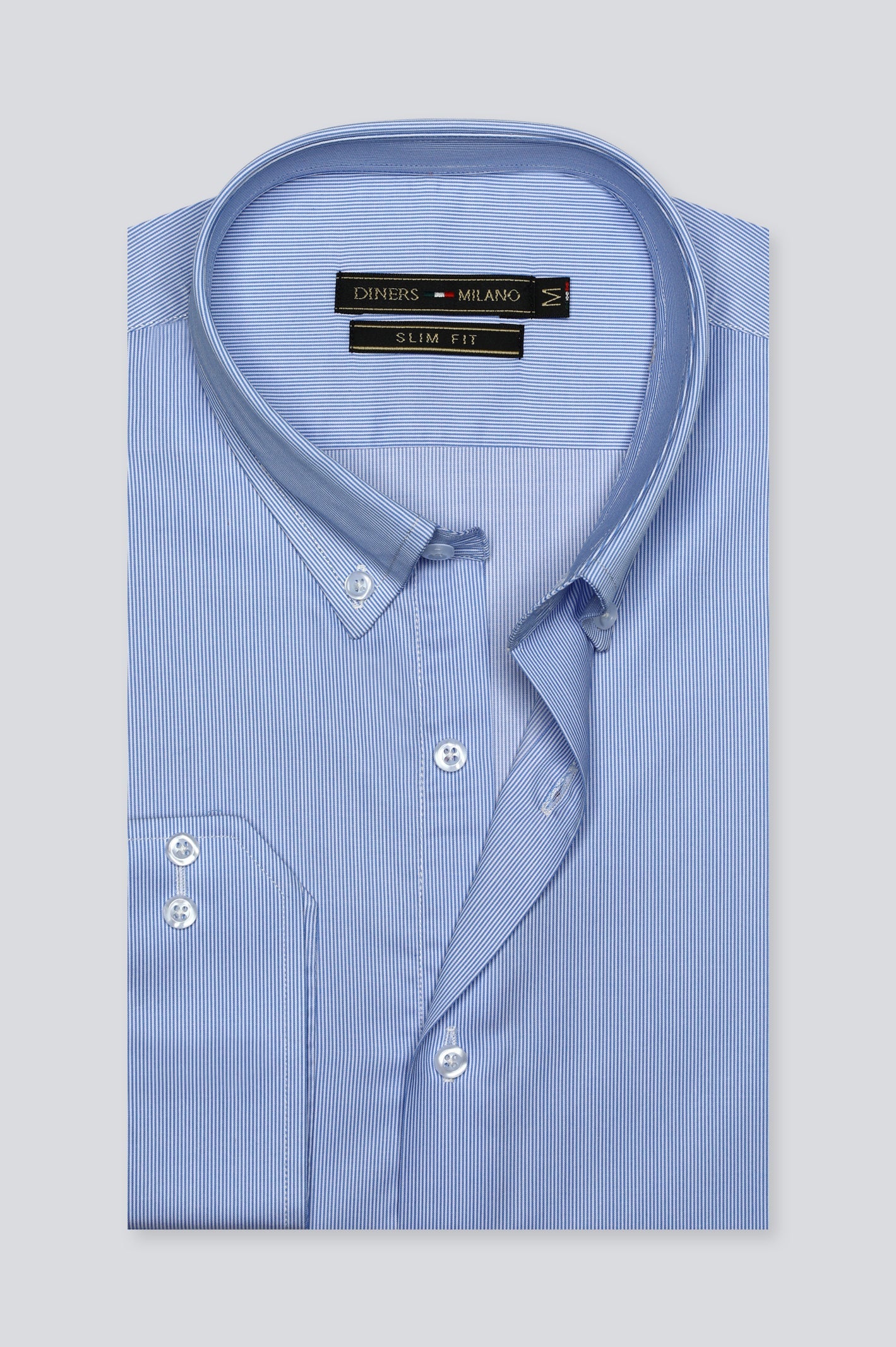 Light Blue Hairline Stripe Casual Milano Shirt for Men - Diners