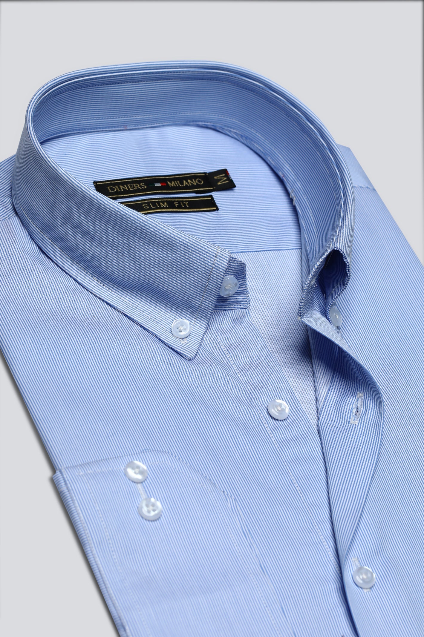 Light Blue Hairline Stripe Casual Milano Shirt for Men - Diners