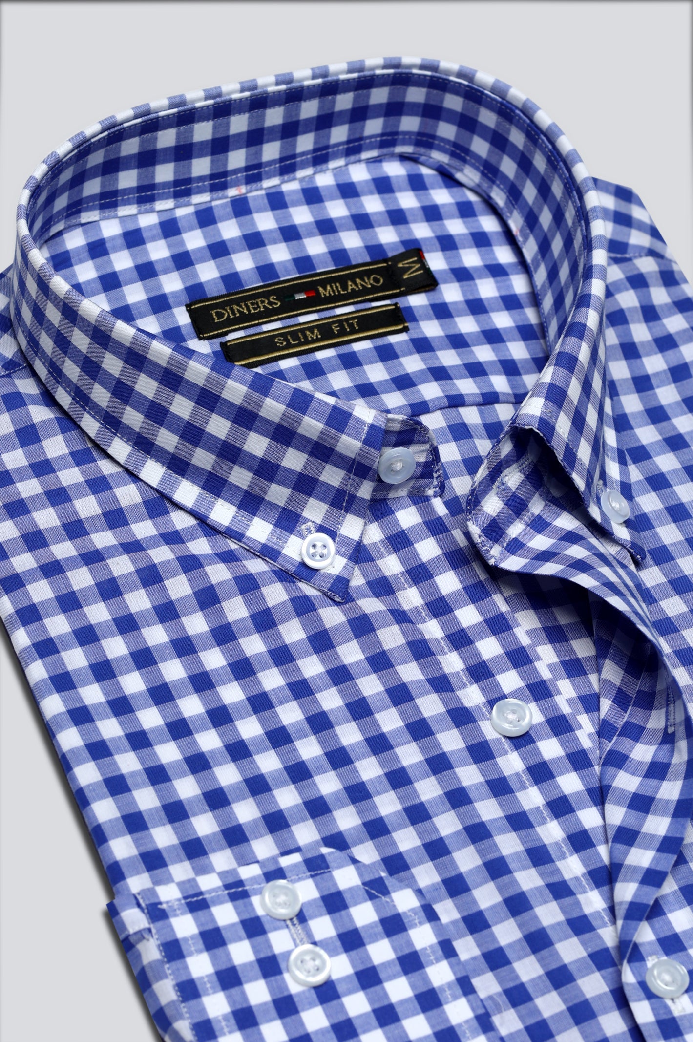 Blue Gingham Check Casual Milano Shirt for Men - Diners