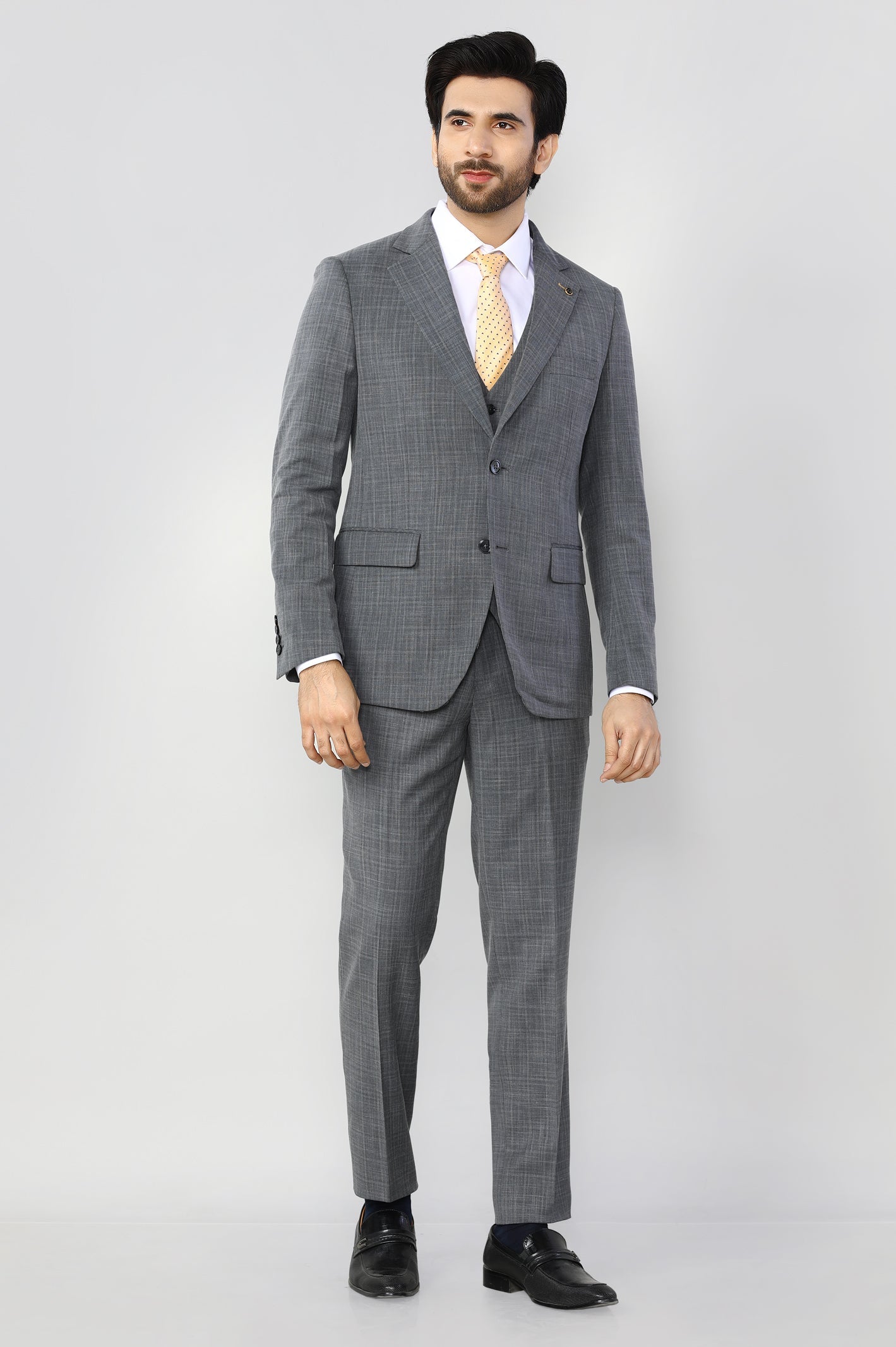 Grey Check 3 PCs Suit for Mens