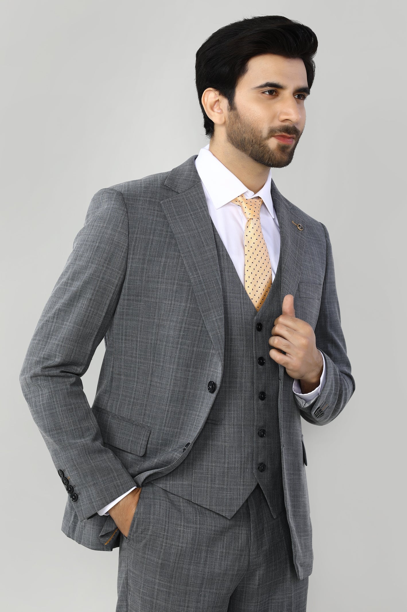 Mens Grey Check 3 PCs Suit 