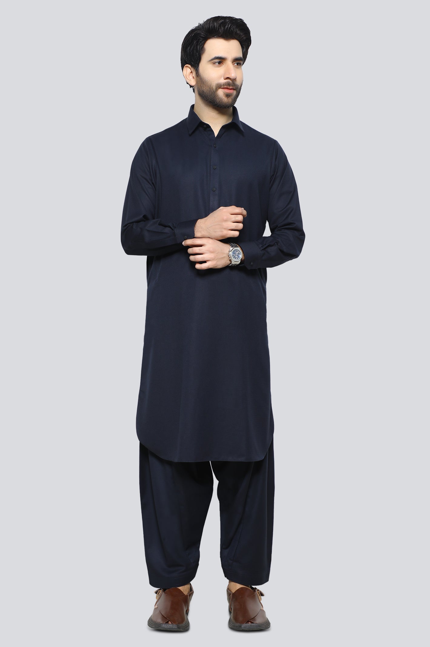 Navy Blue Wash & Wear Shalwar Kameez – Diners Pakistan