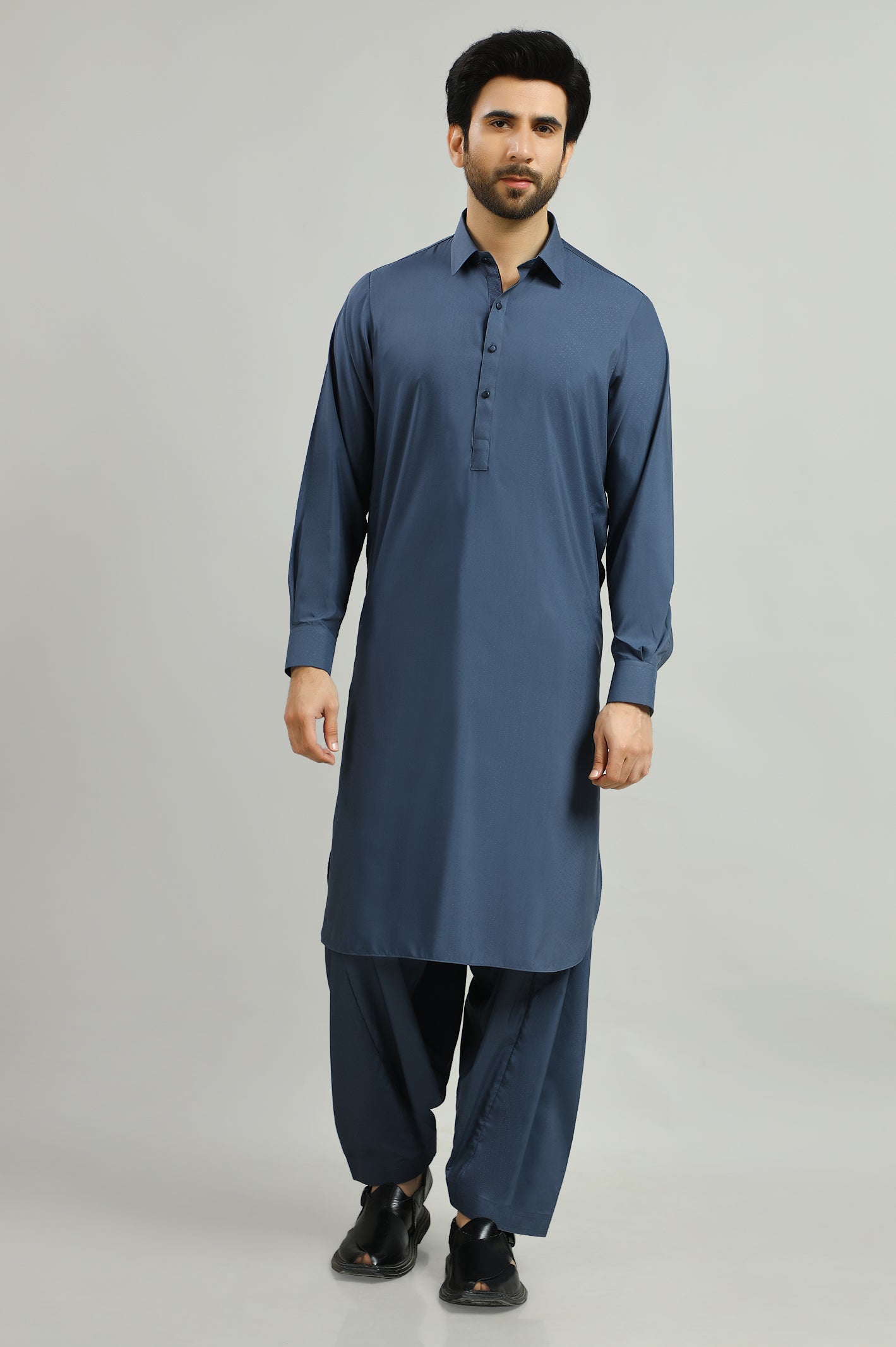 Dark Grey Wash & Wear Shalwar Kameez - Diners