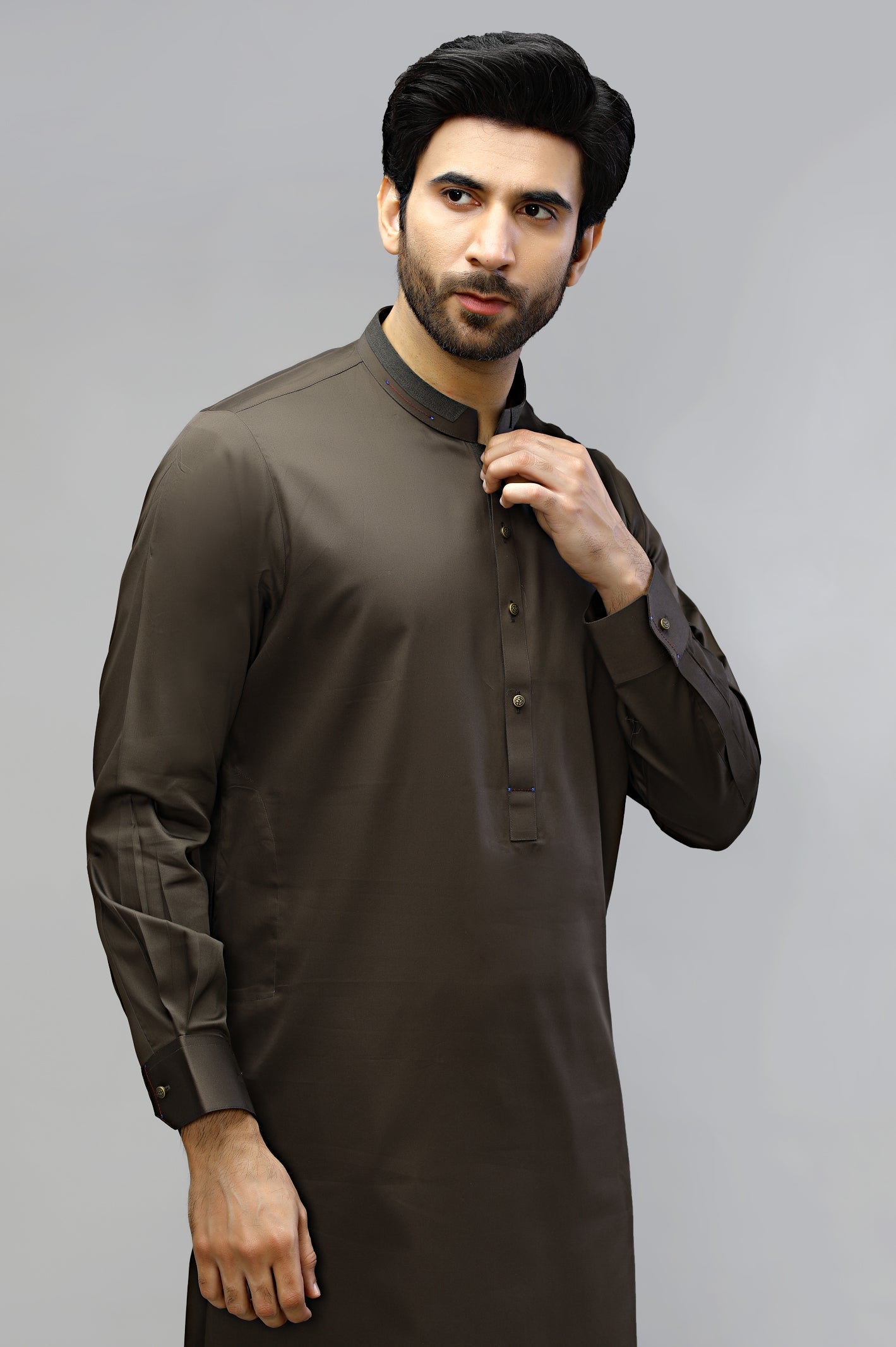 Dark Brown Wash & Wear Shalwar Kameez - Diners