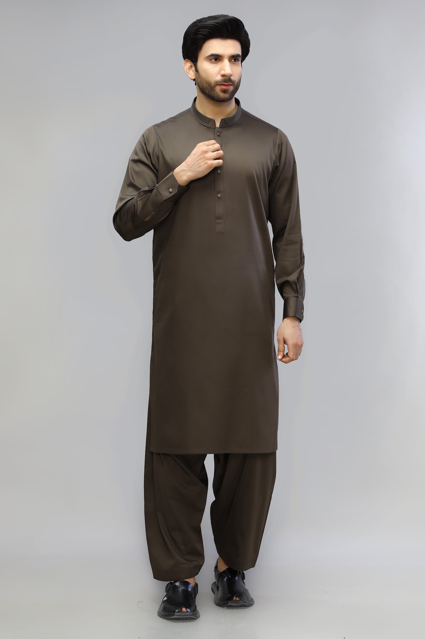 Dark Brown Wash & Wear Shalwar Kameez - Diners