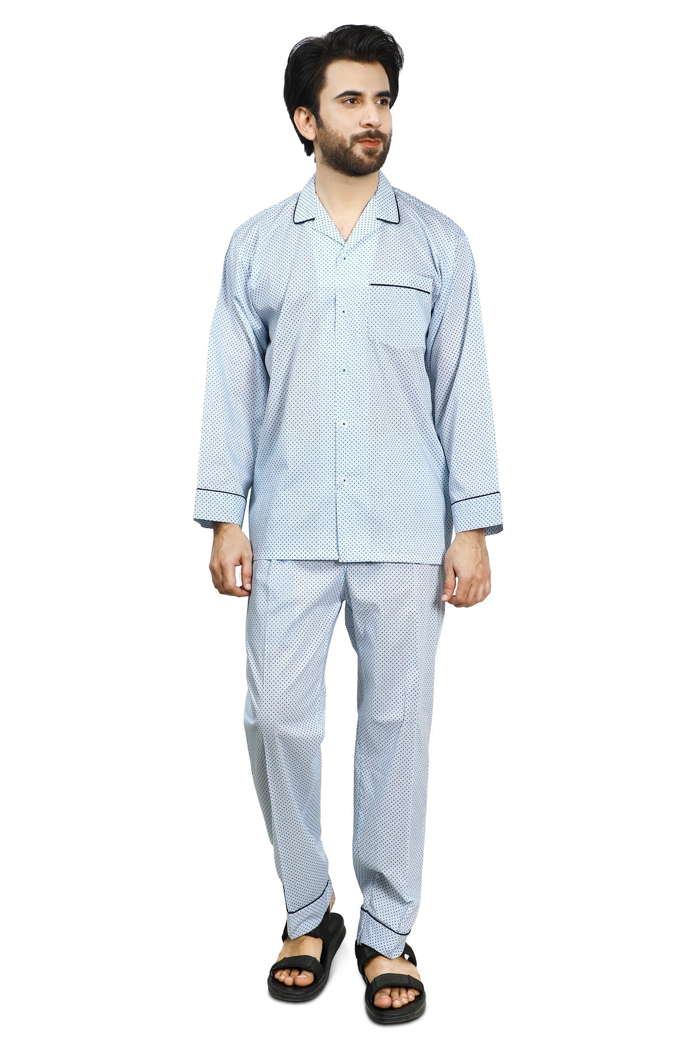 Diner's Night Suit for Men SKU: FNS011-SKY BLUE - Diners