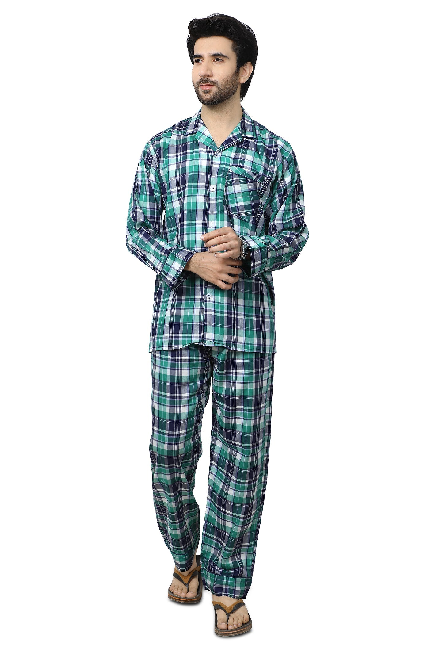 Diner's Night Suit for Men SKU: FNS015-GREEN - Diners