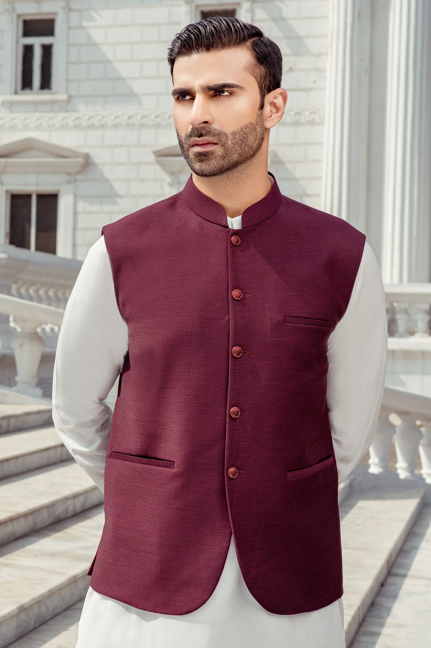 Waist coat For Men SKU: GA3497-MAROON - Diners