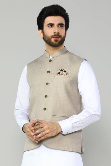 Beige Waistcoat For Men - Diners