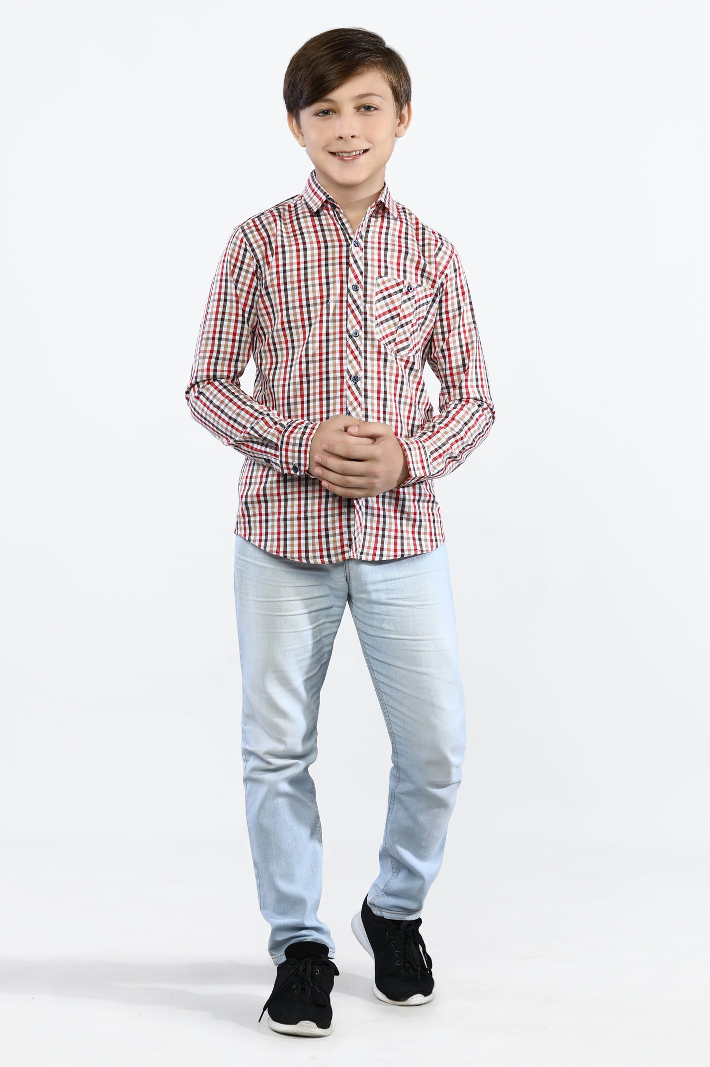 Light Brown Gingham Check Casual Shirt - Diners