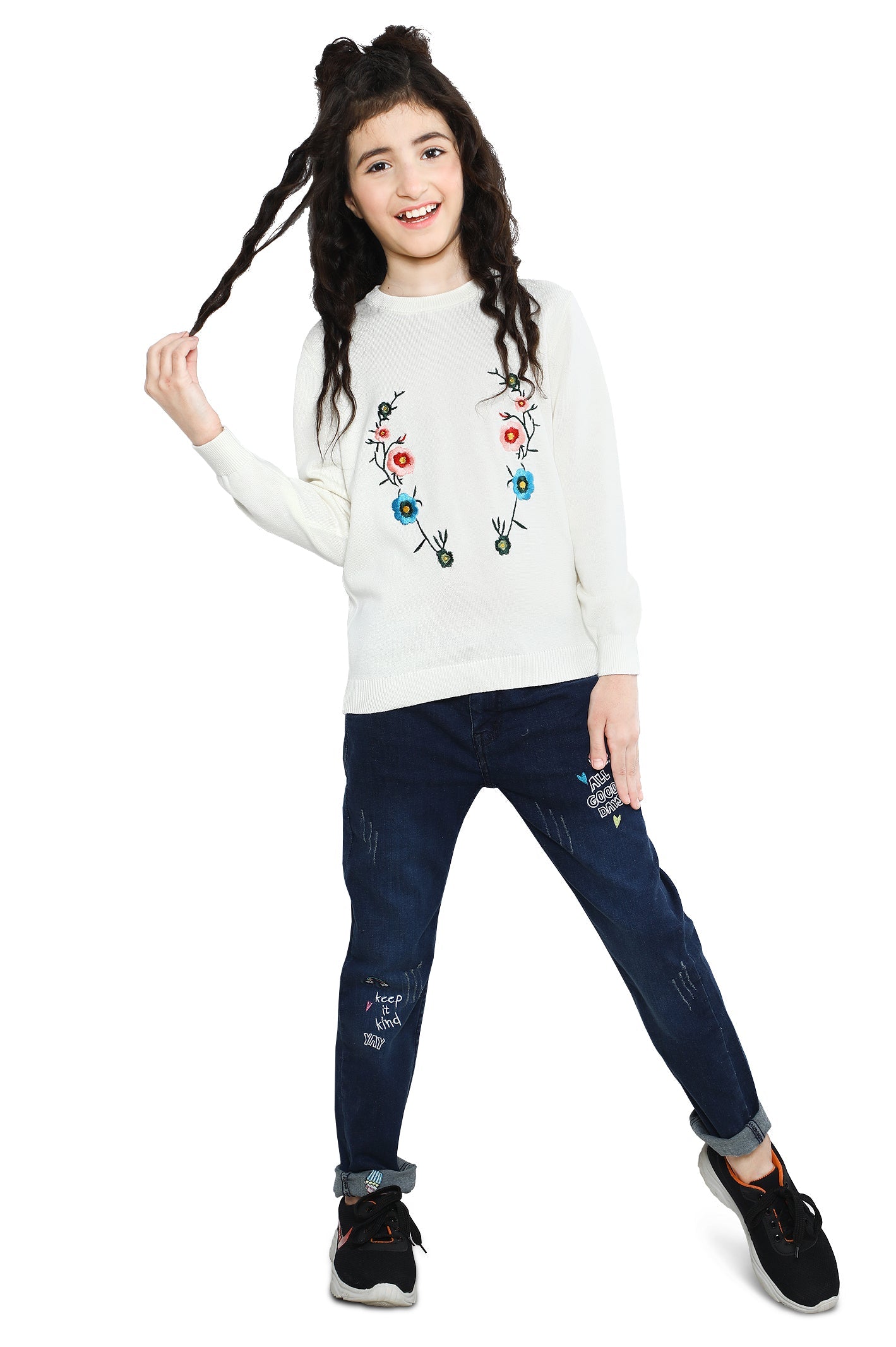 Girls Sweater SKU: KGE-0151-OFFWHITE - Diners