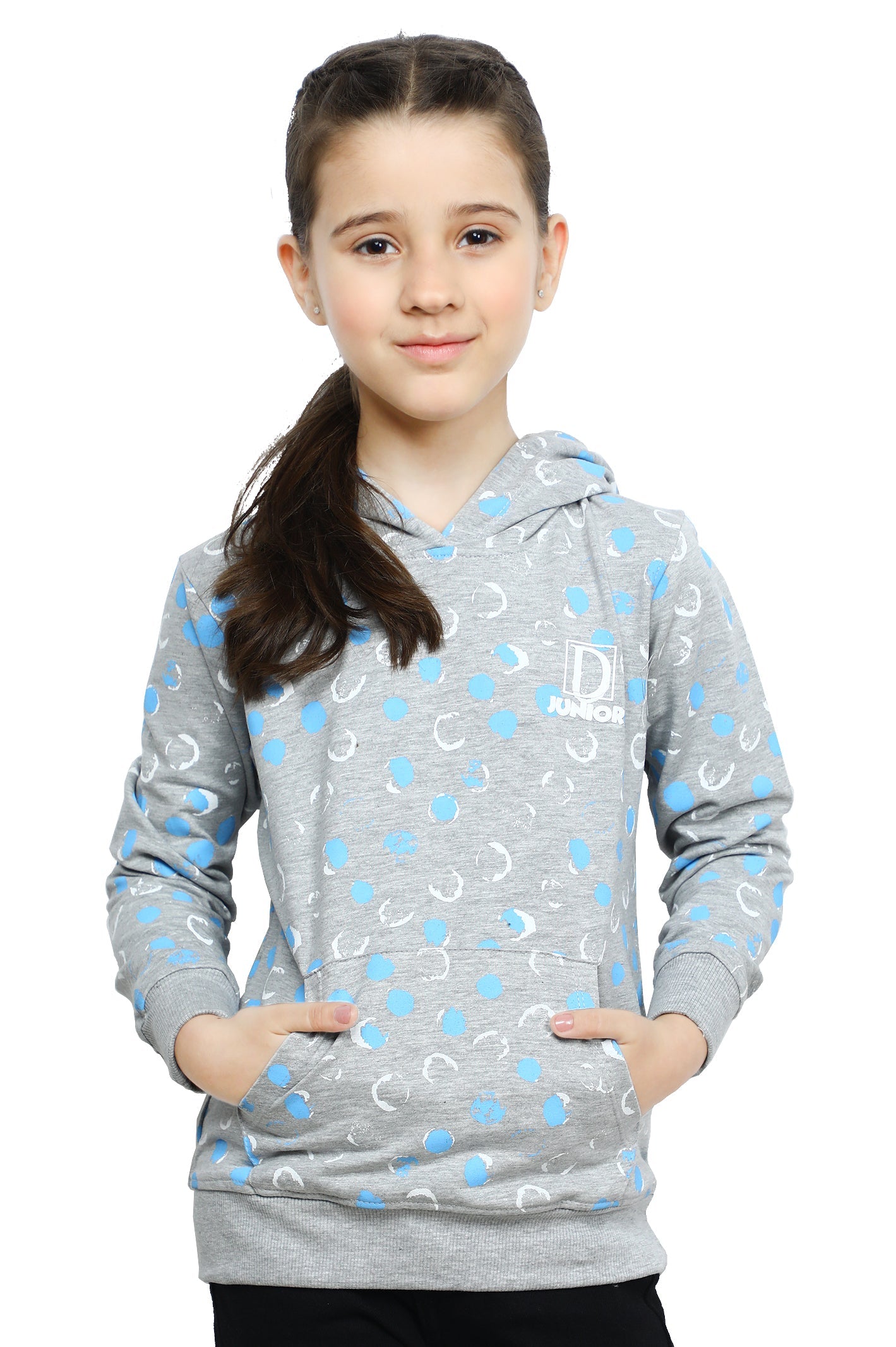 Pull Over Hoodie For Girls SKU: KGI-0014-H-GREY - Diners