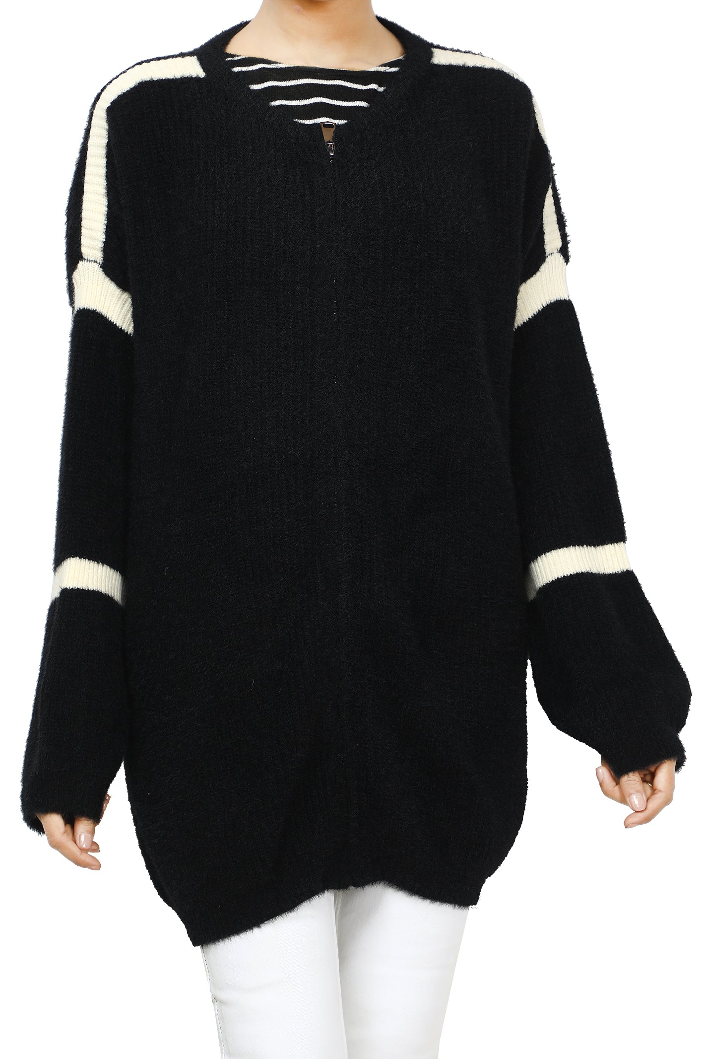 Oversized Black Wool Sweater for Womens