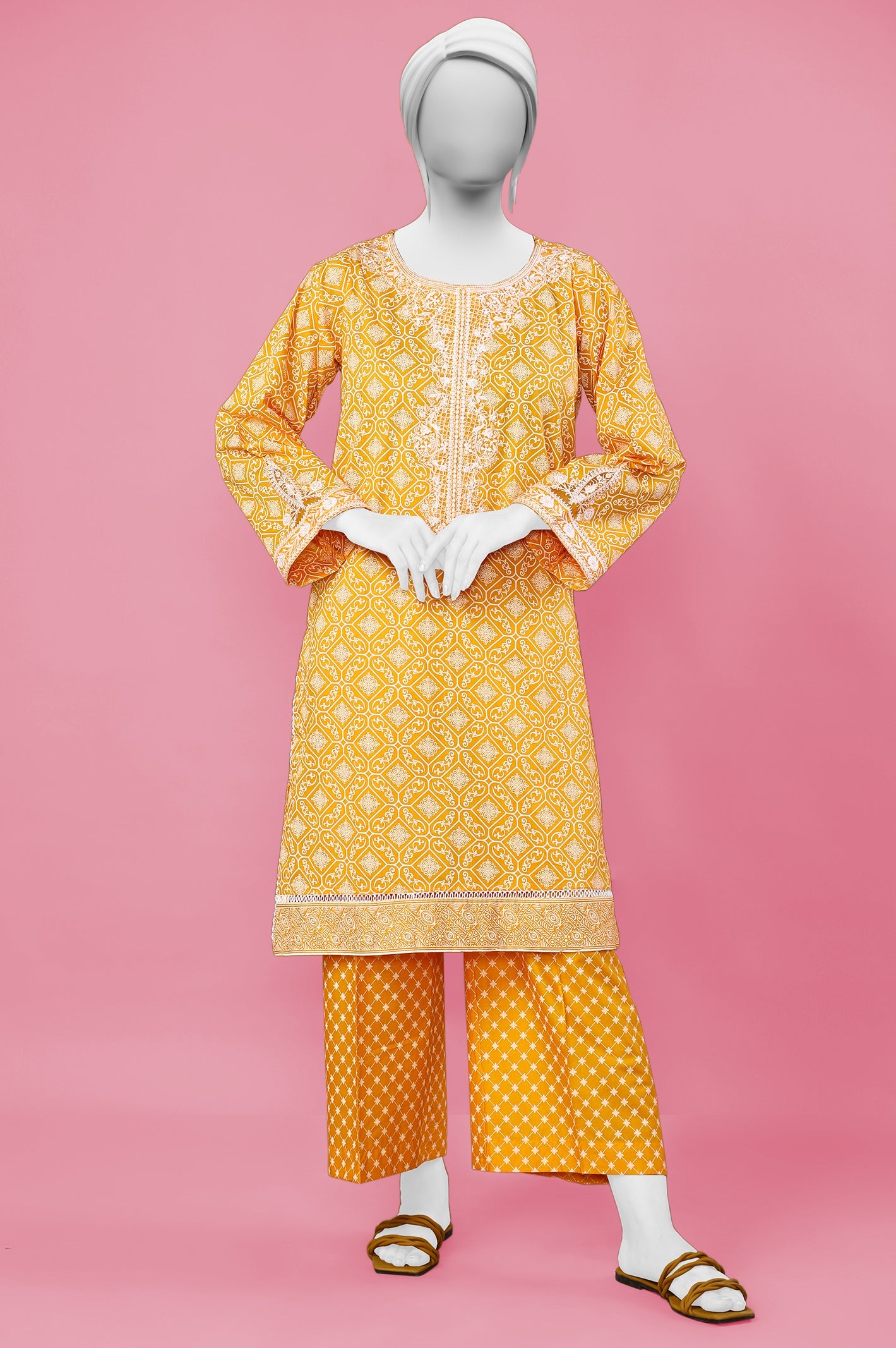 2PC Lawn Yellow Stitched Suit - Diners