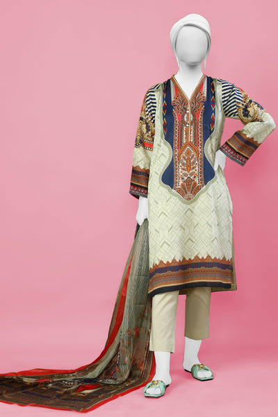 3PC Lawn Beige Stitched Suit - Diners