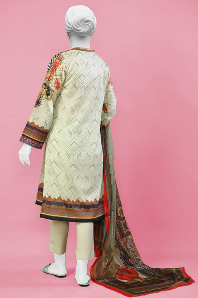 3PC Lawn Beige Stitched Suit - Diners
