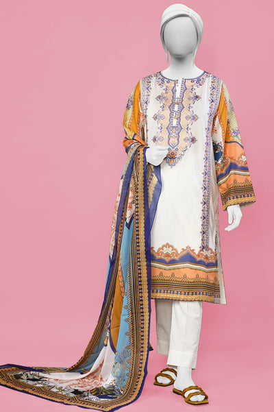 3PC Lawn White Stitched Suit - Diners