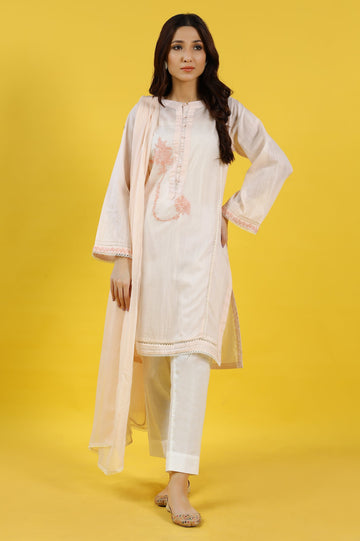 Solid Embroidered Stitched Kurti with Dupatta - Diners