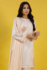 Solid Embroidered Stitched Kurti with Dupatta - Diners