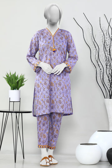2PC Cambric Purple Stitched Suit - Diners