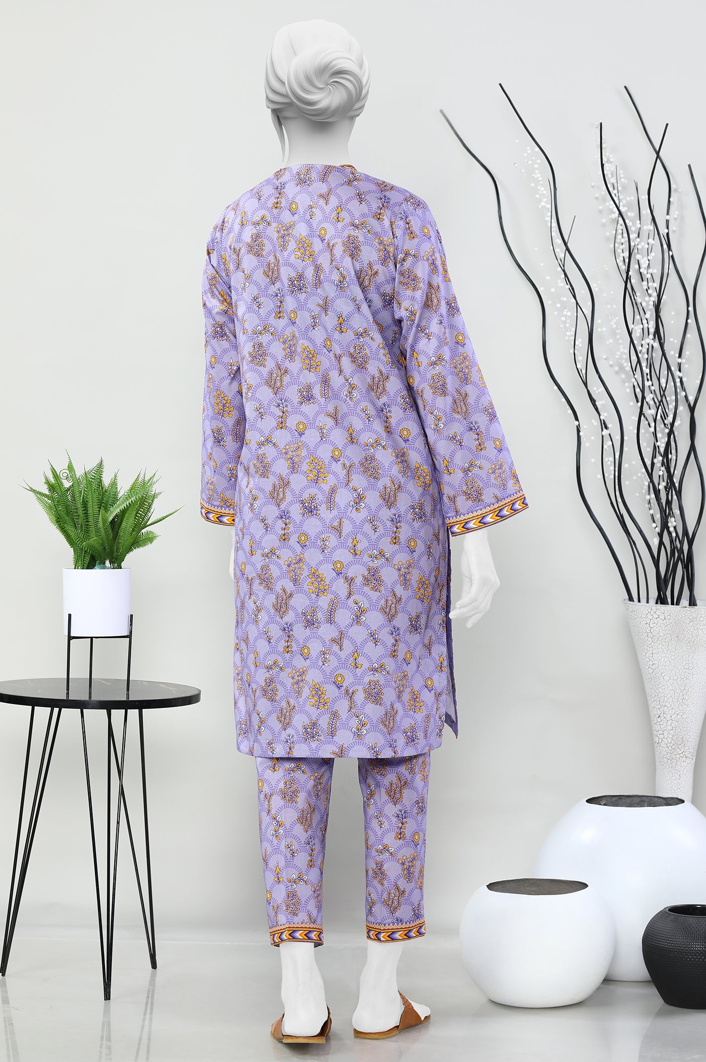 2PC Cambric Purple Stitched Suit - Diners