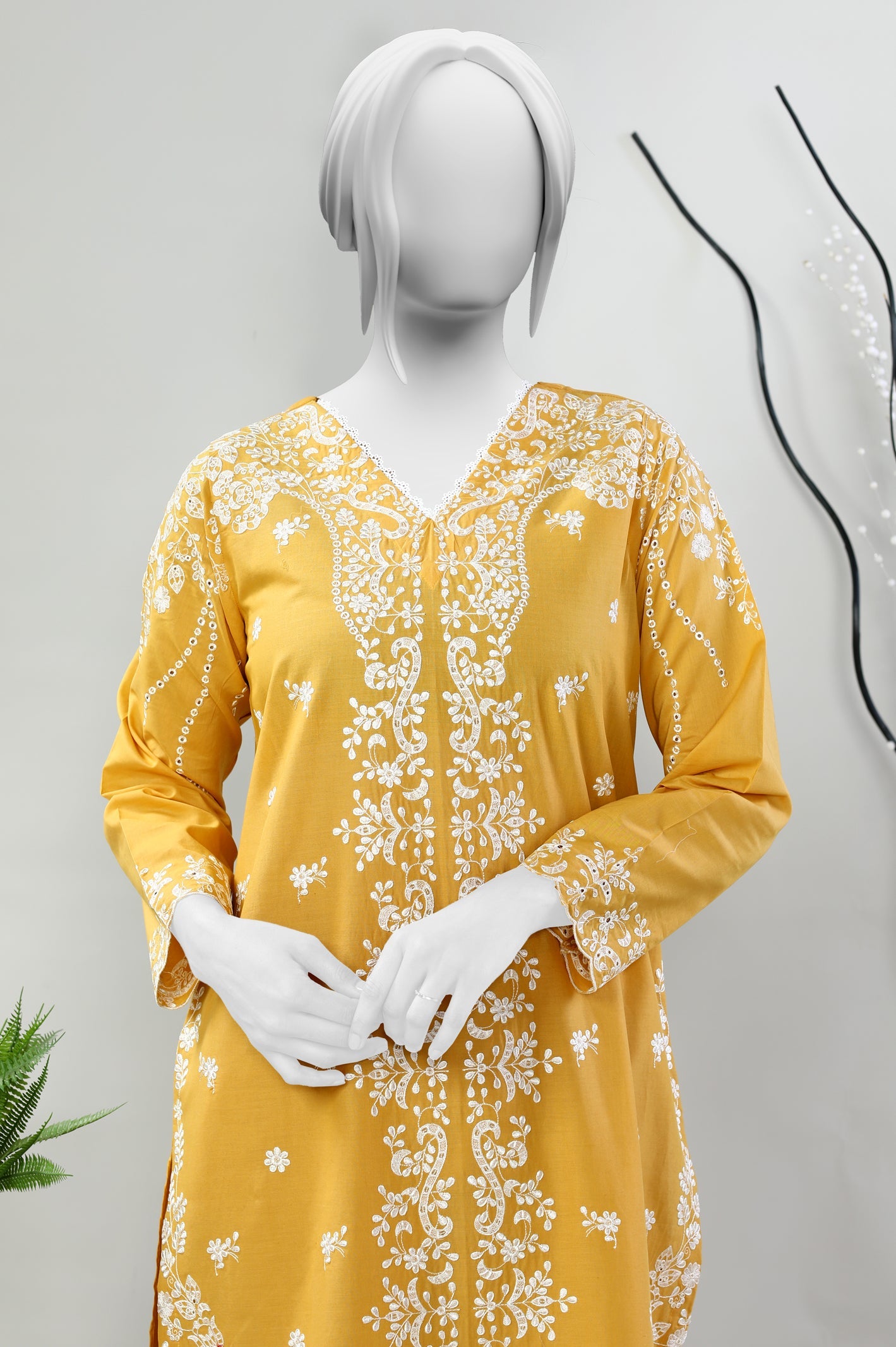 2PC Cambric Mustard Stitched Suit - Diners