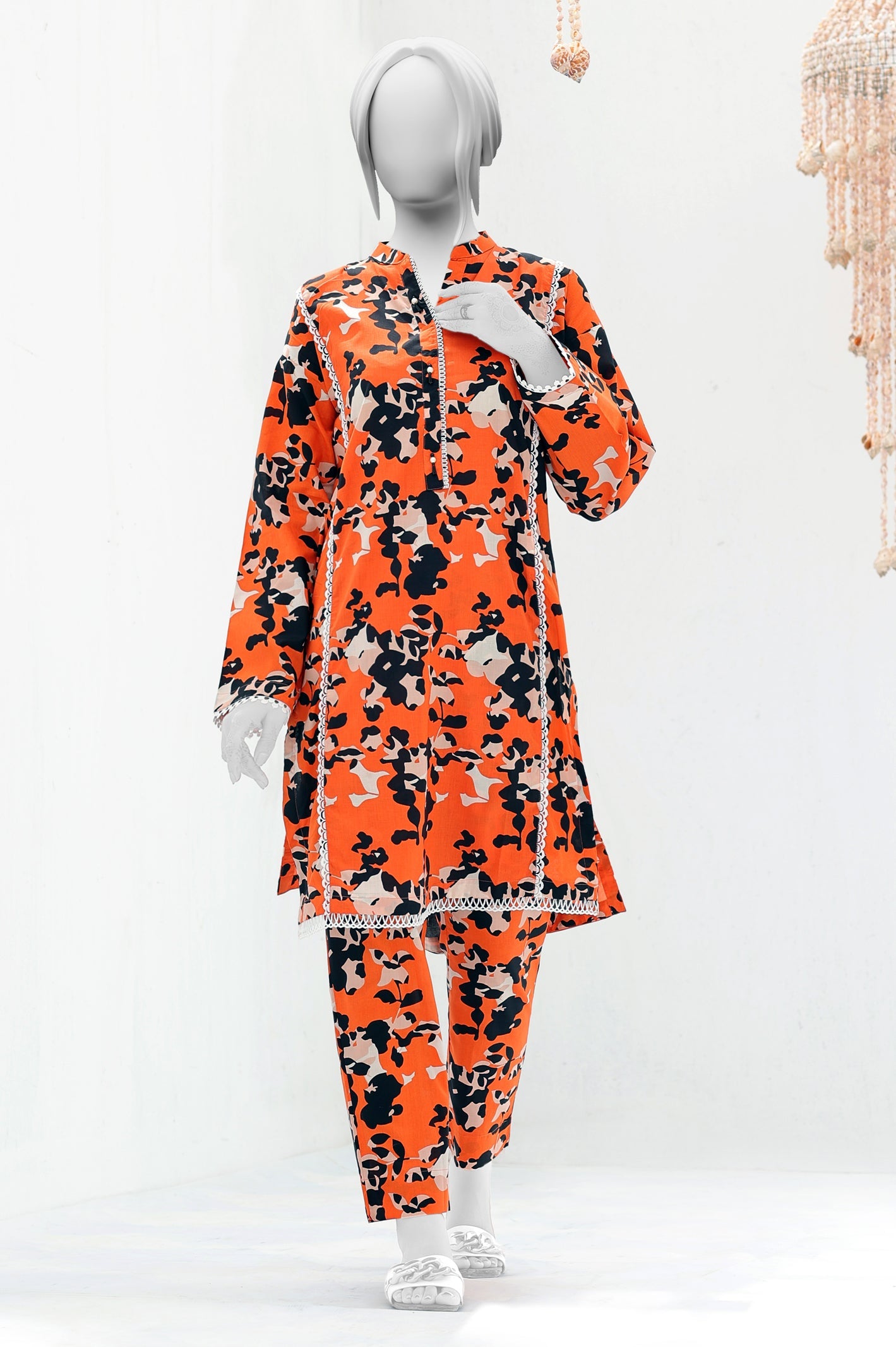 2PC Printed Orange Suit From Diners