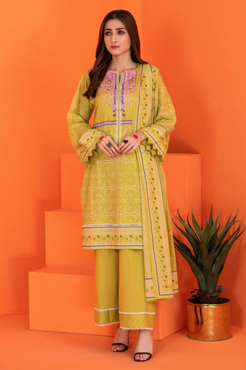 Women Stitched 3 Pcs Kurti SKU: WK30029-OLIVE - Diners