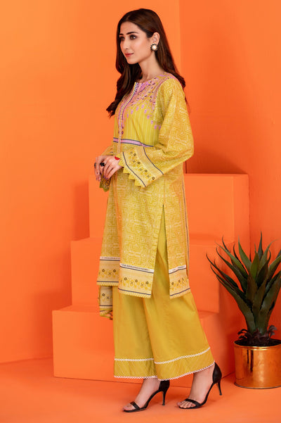 Women Stitched 3 Pcs Kurti SKU: WK30029-OLIVE - Diners