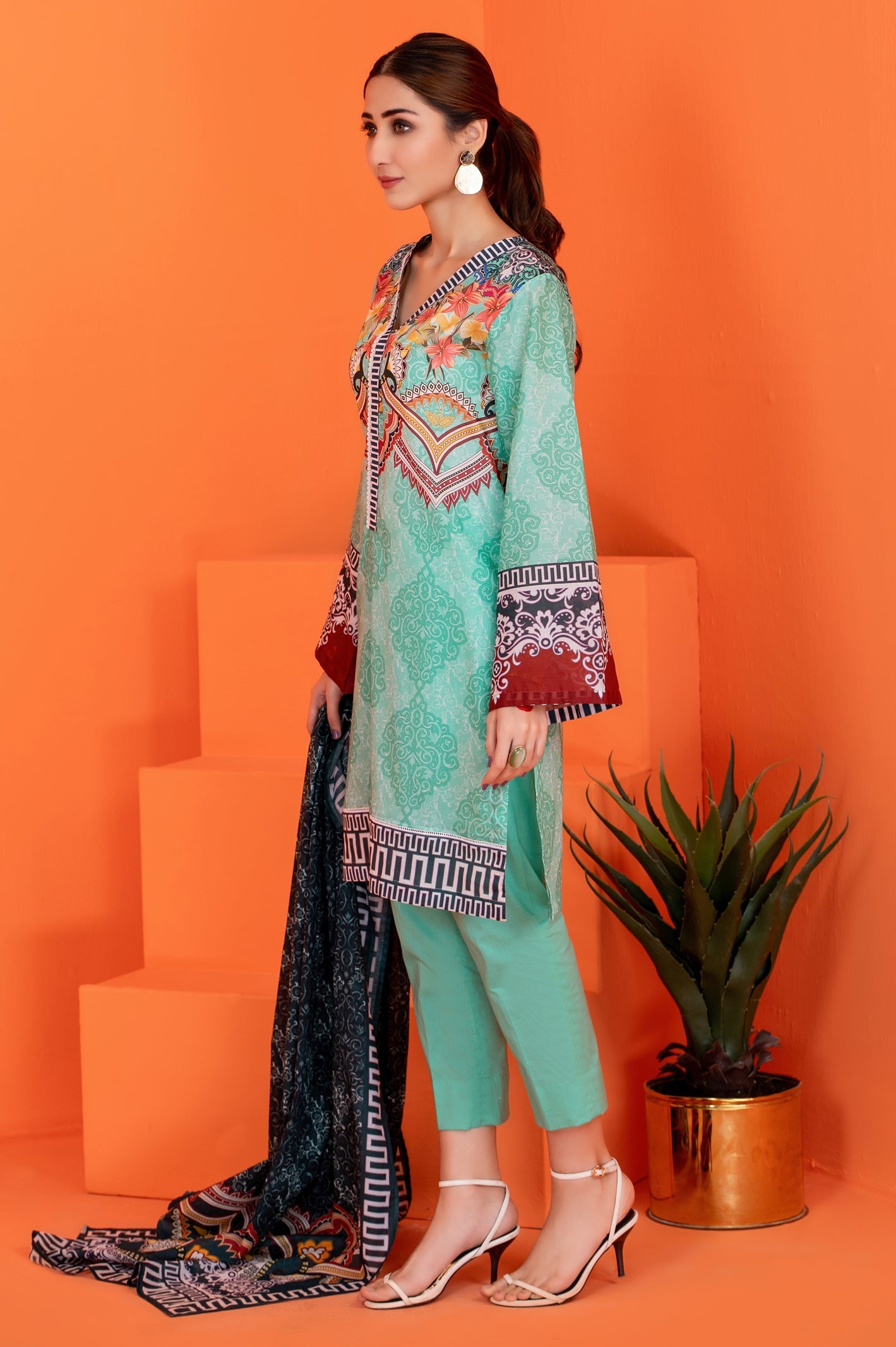 Women Stitched 3 Pcs Kurti SKU: WK30030-C-BLUE - Diners