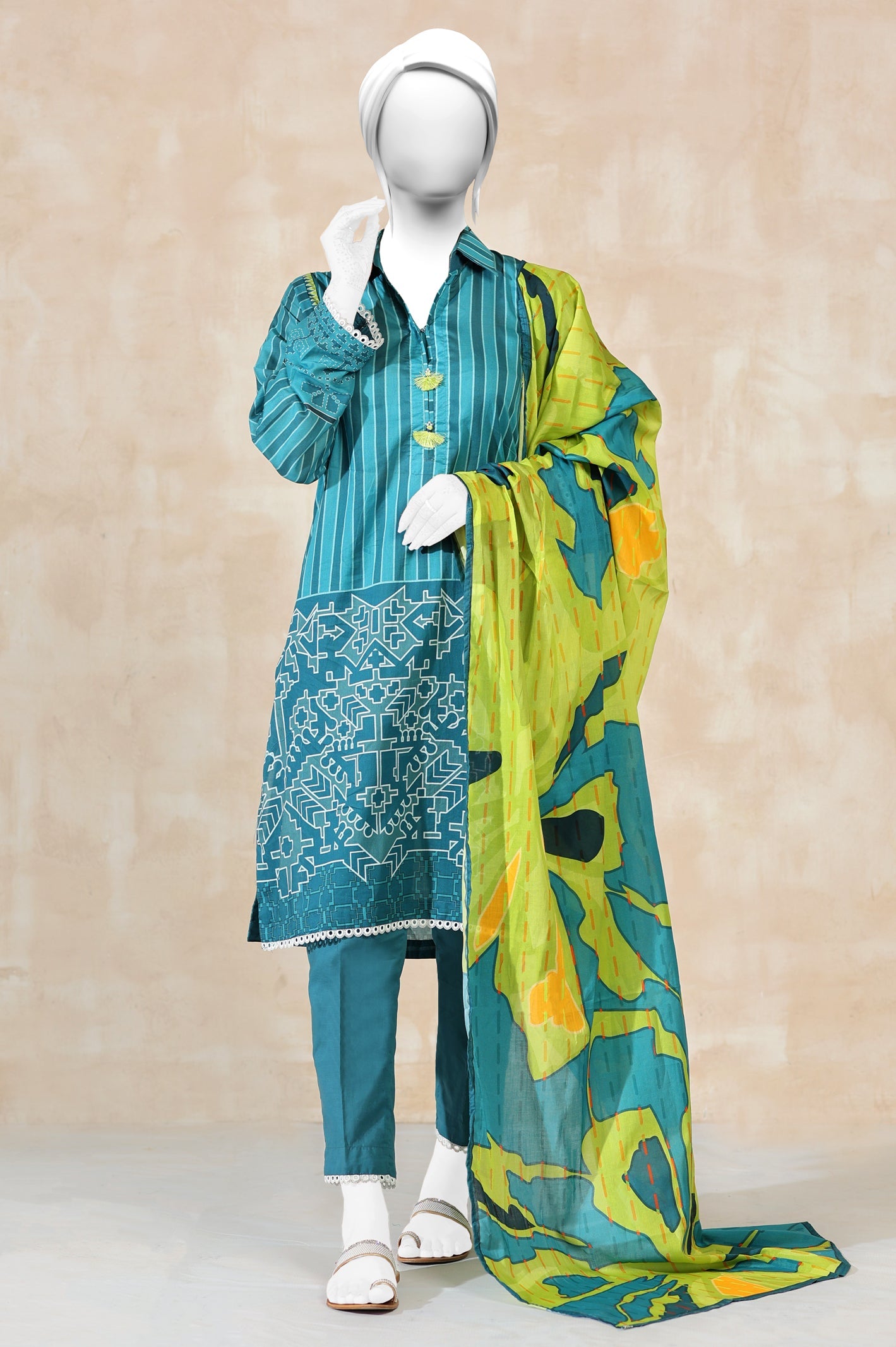 3PC Printed Lawn Blue Suit - Diners