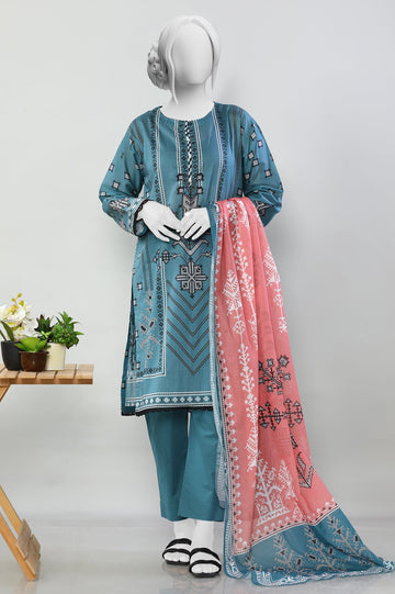3PC Lawn Blue Stitched Suit - Diners