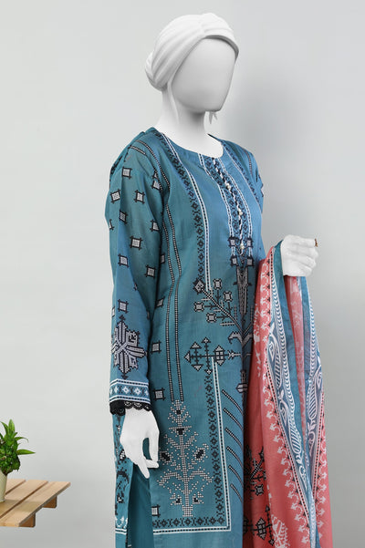 3PC Lawn Blue Stitched Suit - Diners