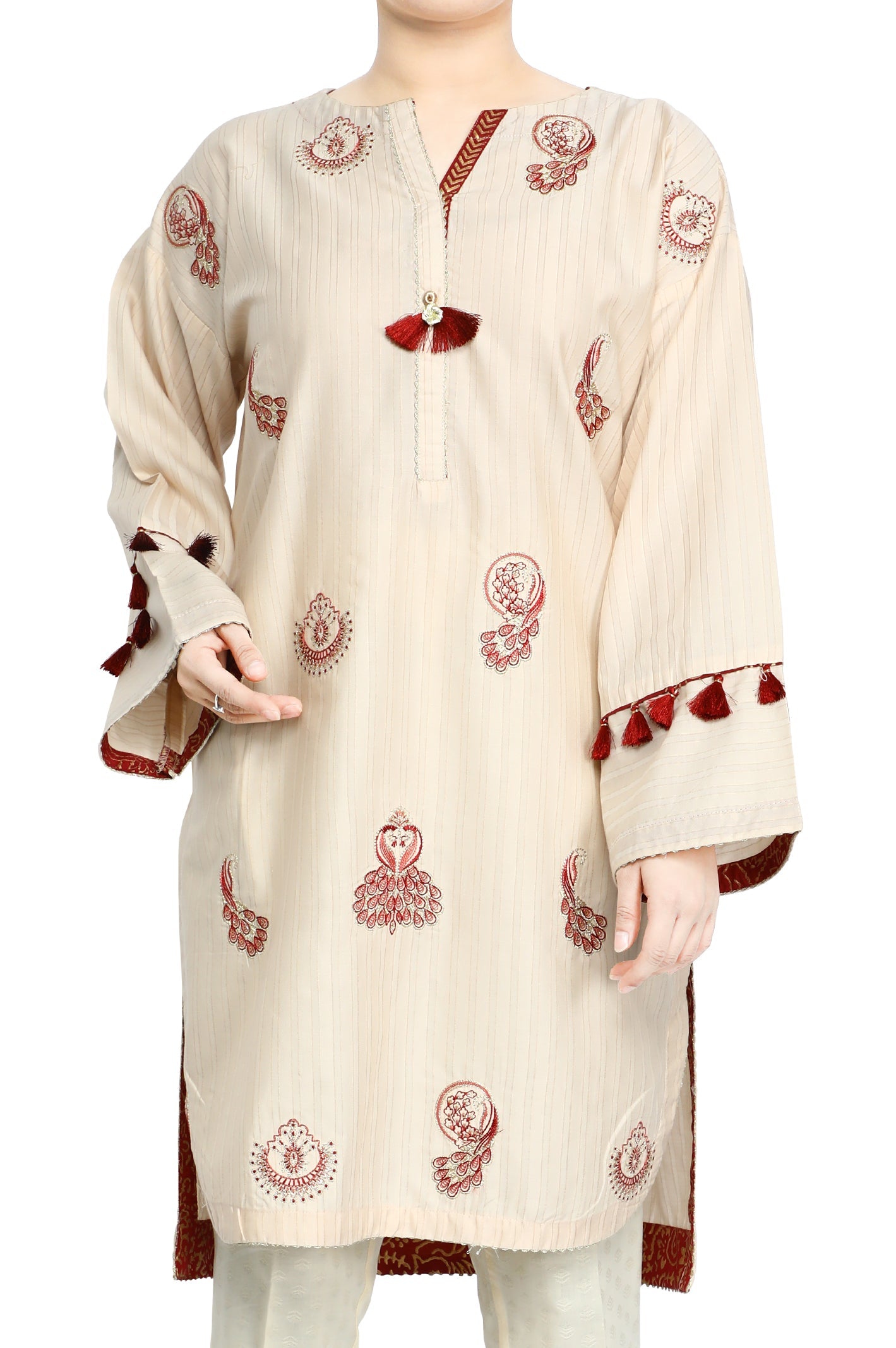 Women Stitched Kurti In Cream SKU: WKL0502-CREAM - Diners