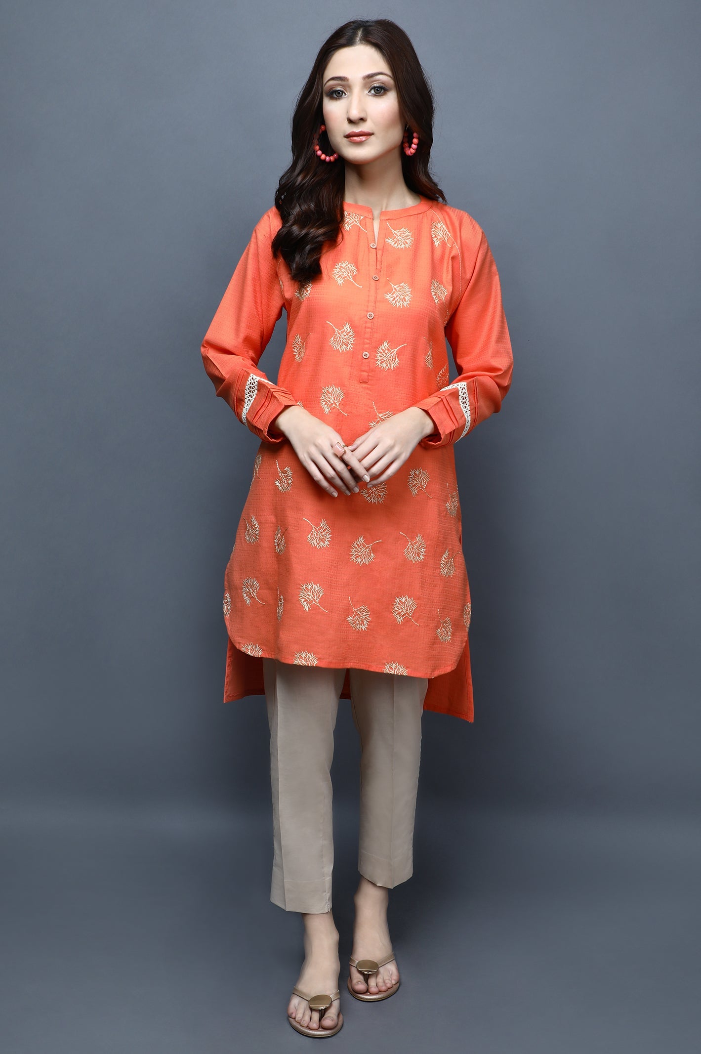 Women Stitched Kurti SKU: WKL1061-ORANGE - Diners