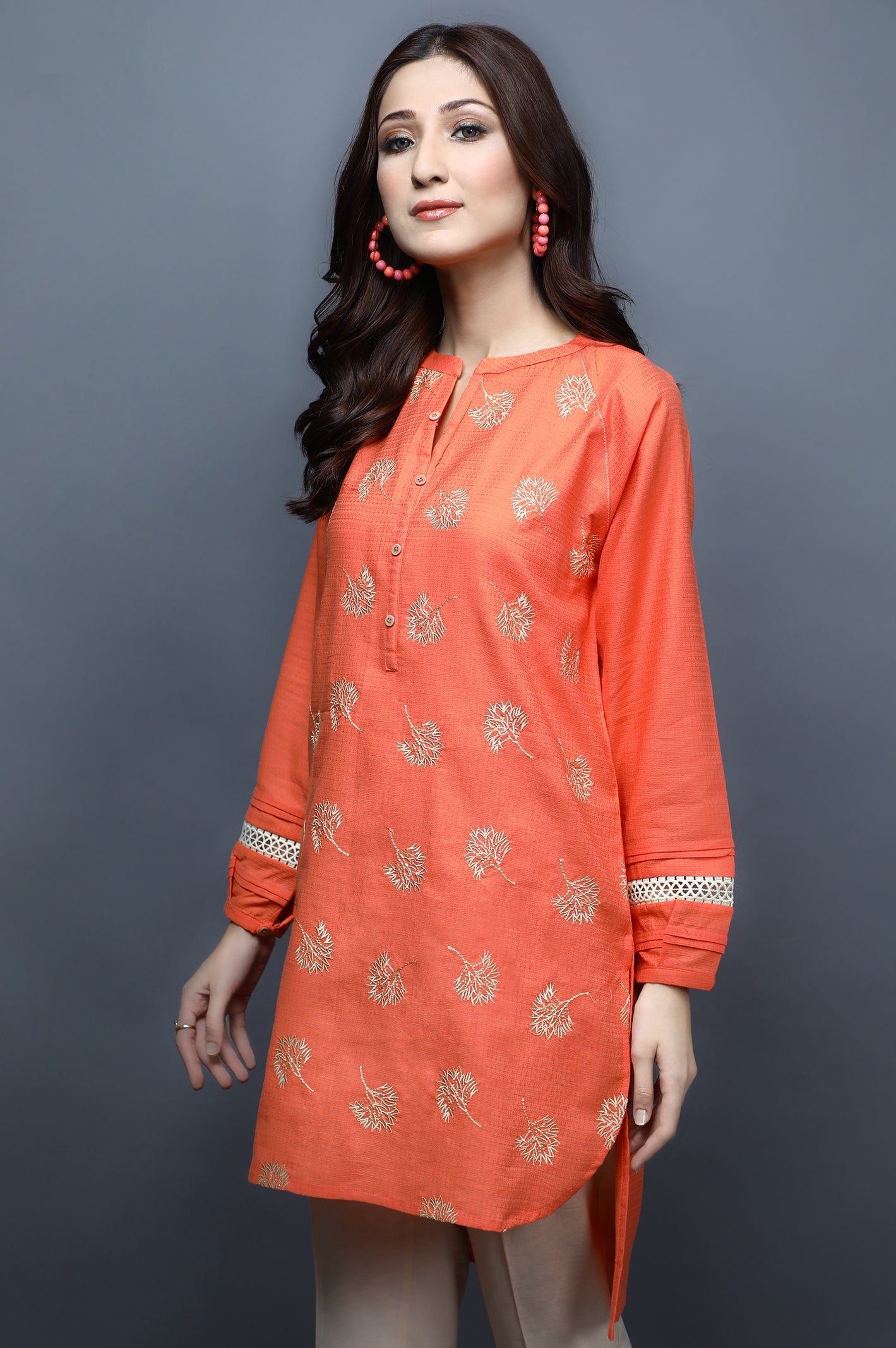 Women Stitched Kurti SKU: WKL1061-ORANGE - Diners